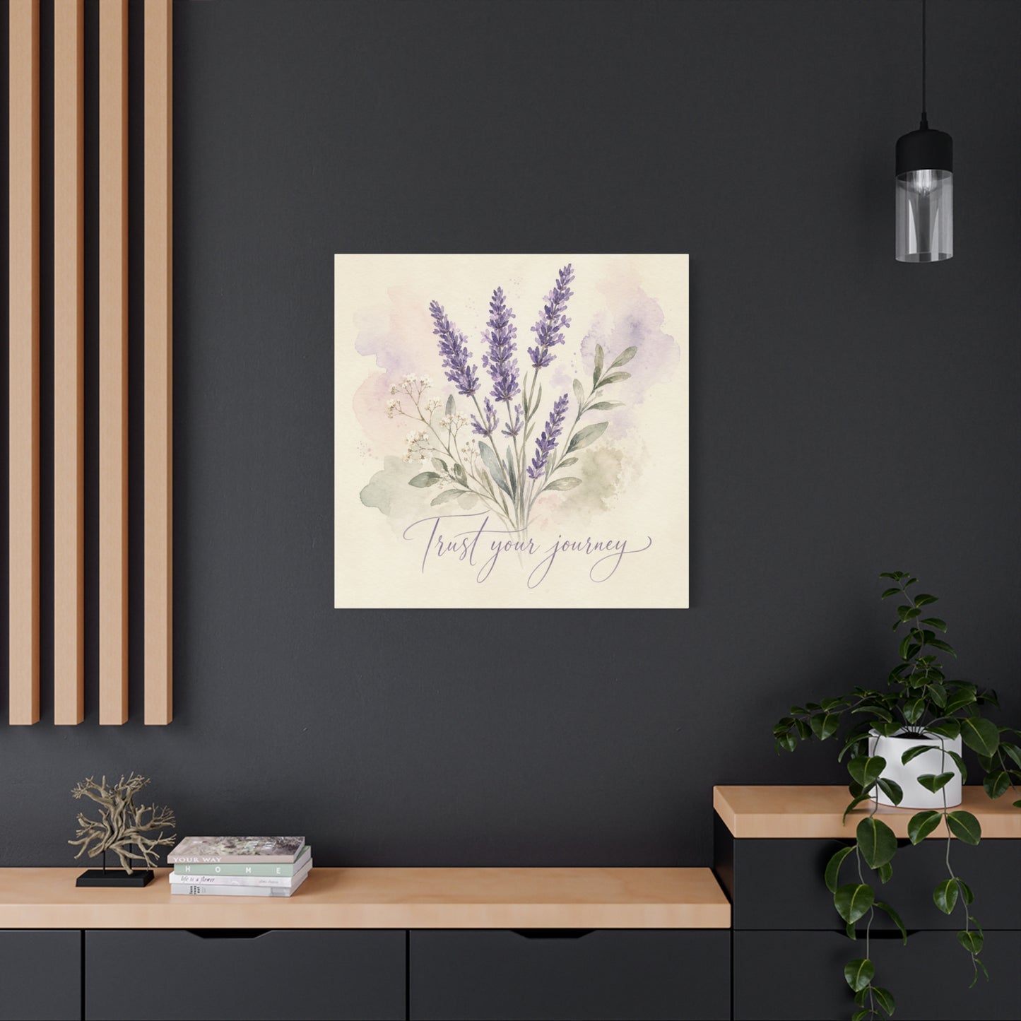 "Trust Your Journey" Lavender Canvas Wall Art - Watercolor Botanical Floral Decor - Soft Purple Sage Green Bouquet, Inspirational Bedroom Wall Decor, Farmhouse Office Home Decoration - Ready to Hang