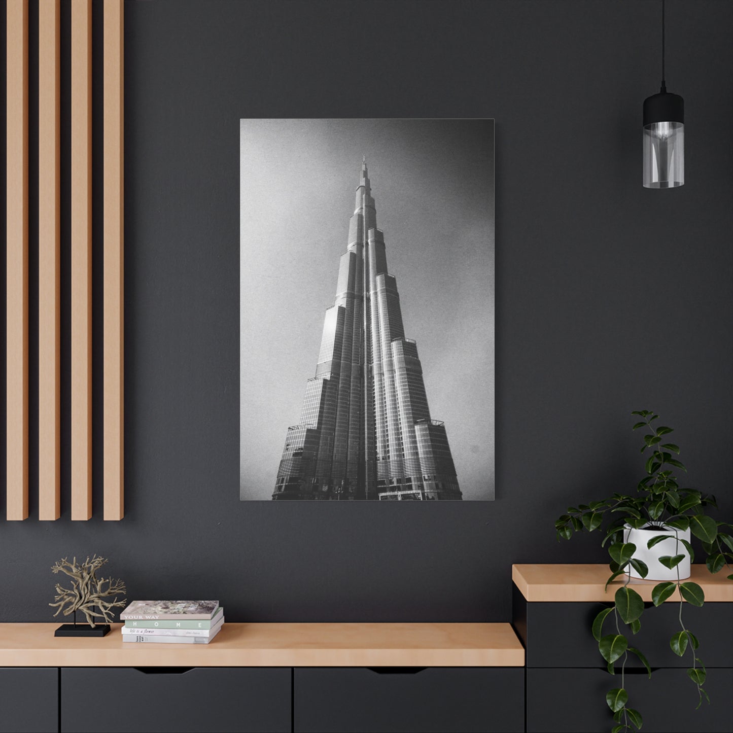 Burj Khalifa Canvas Wall Art - Black And White Dubai Skyscraper Art Print - Modern Cityscape Decor, Contemporary Office Wall Art, Living Room Home Decoration Accent - Bedroom Home Decoration
