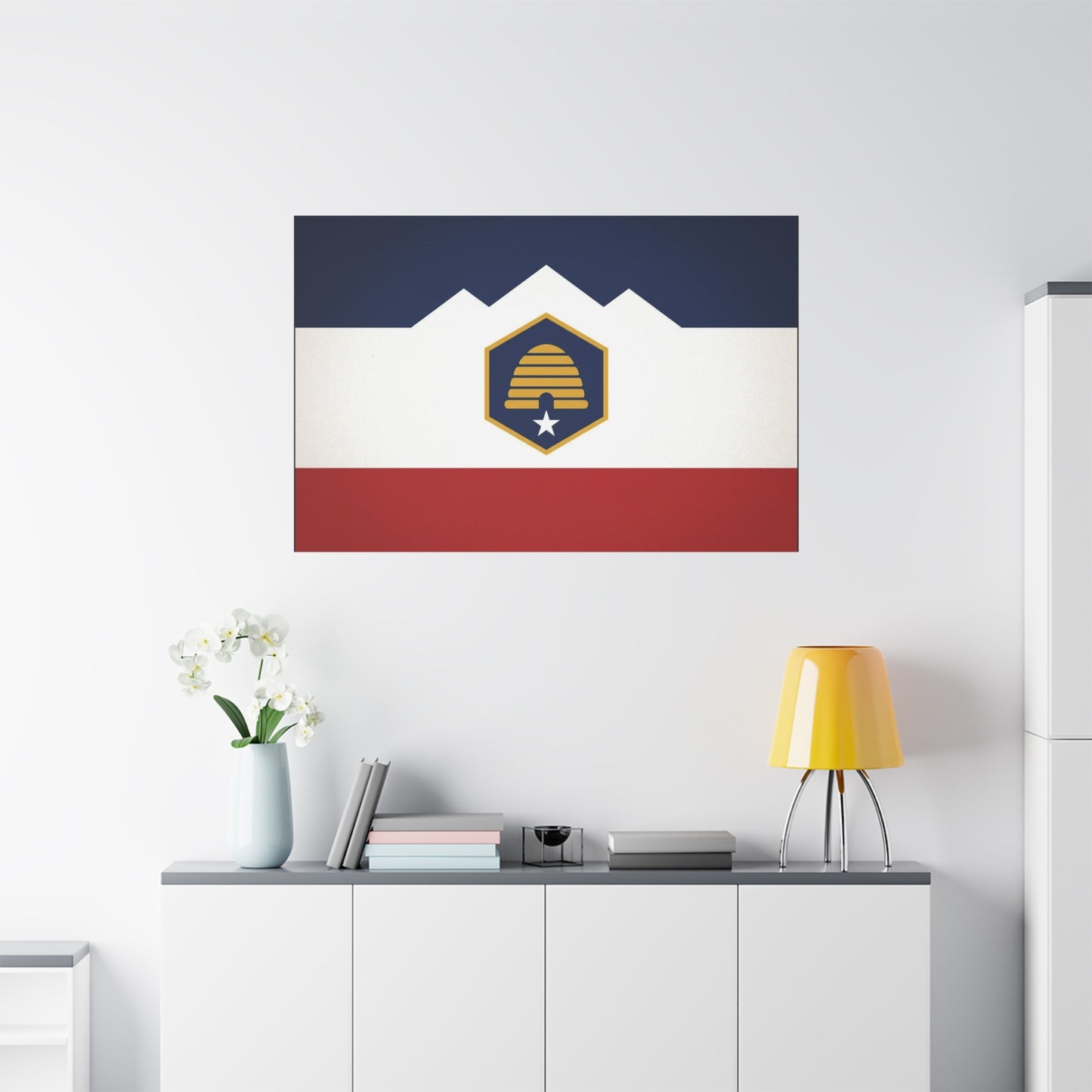 Acadia Flag Canvas Wall Art - Maine State Pride Print, Blue White Red Emblem Design - Minimalist Geometric Style - Living Room Decor, Office Wall Hanging - Bedroom Home Decoration - Ready to Hang