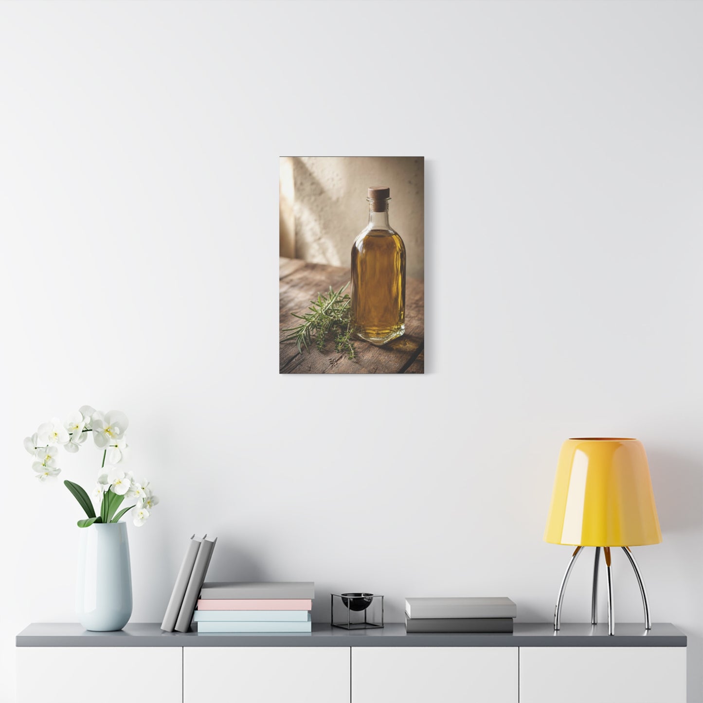 Olive Oil Bottle Canvas Wall Art - Rustic Kitchen Still Life, Rosemary Herb Art Print - Warm Neutral Farmhouse Style - Dining Room Wall Decor, Pantry Home Accent - Bedroom Home Decoration