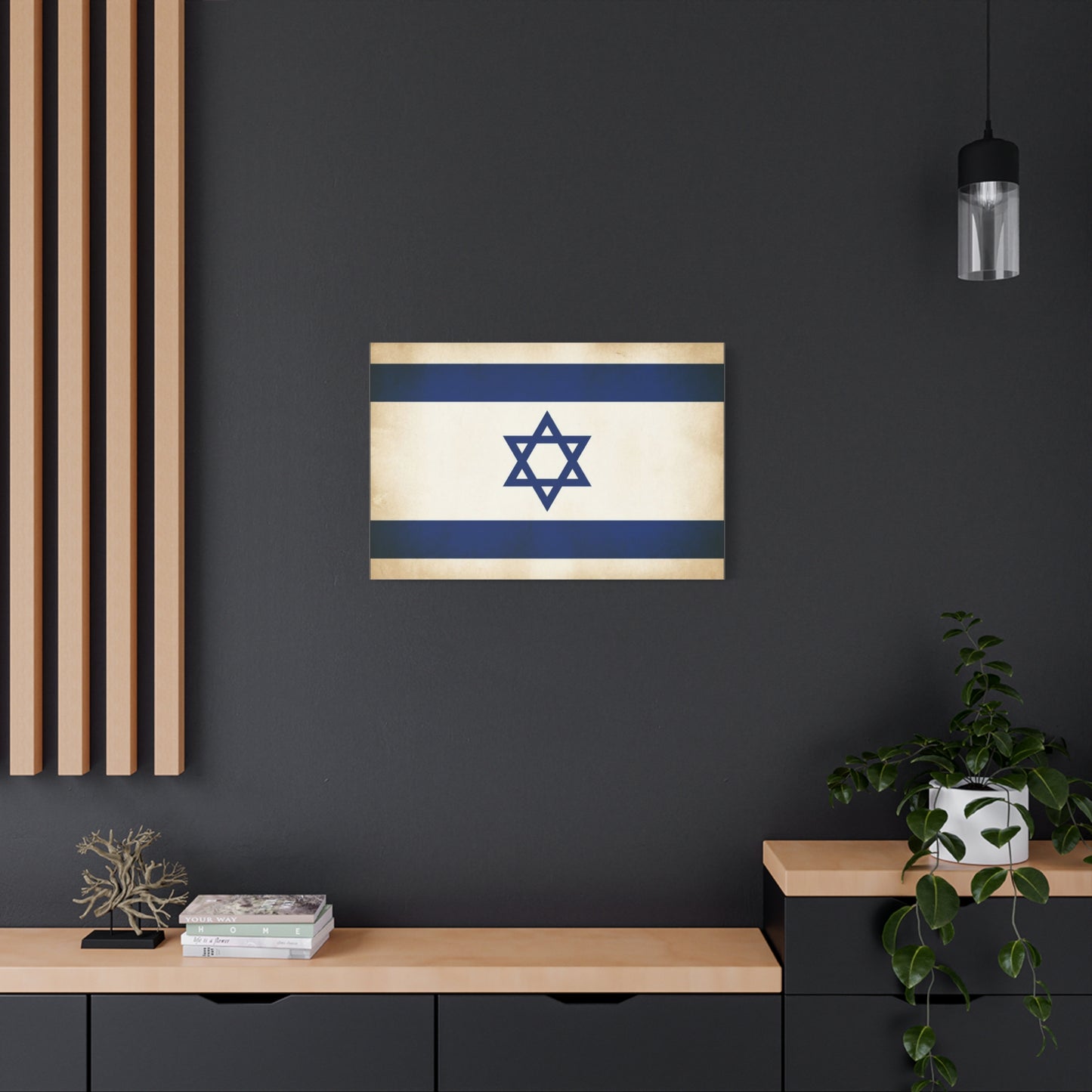 Israel Flag Canvas Wall Art - Vintage Blue And White Star Of David Decor - Matte Minimalist Jewish Home Decoration - Living Room Wall Decor, Bedroom Accent - Bedroom Home Decoration - Ready to Hang