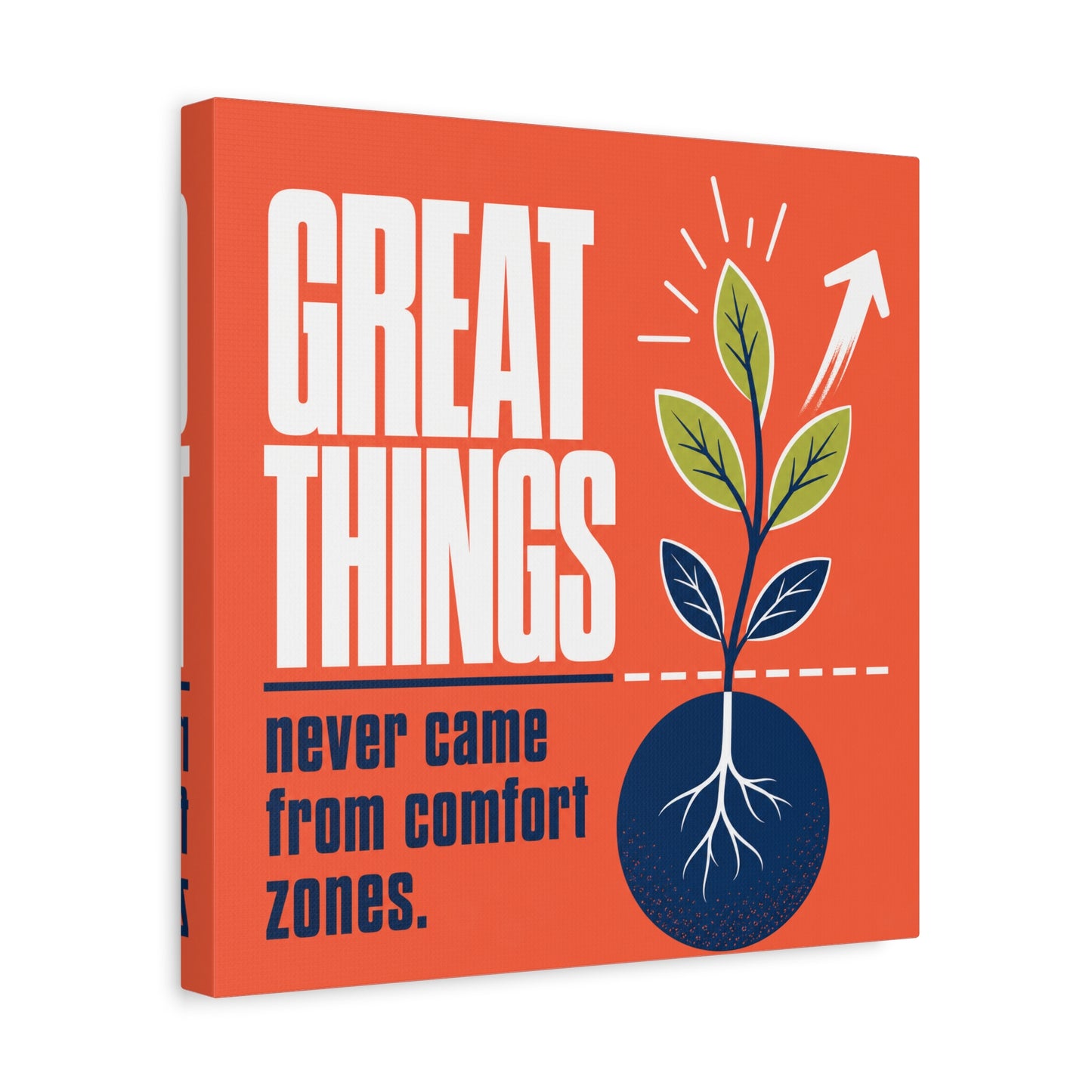 "Great Things Never Came From Comfort Zones" Typography Canvas Wall Art - Motivational Quote Print, Modern Orange Blue Office Decor, Bedroom Home Decoration - Office Wall Art - Bedroom Home Decoration