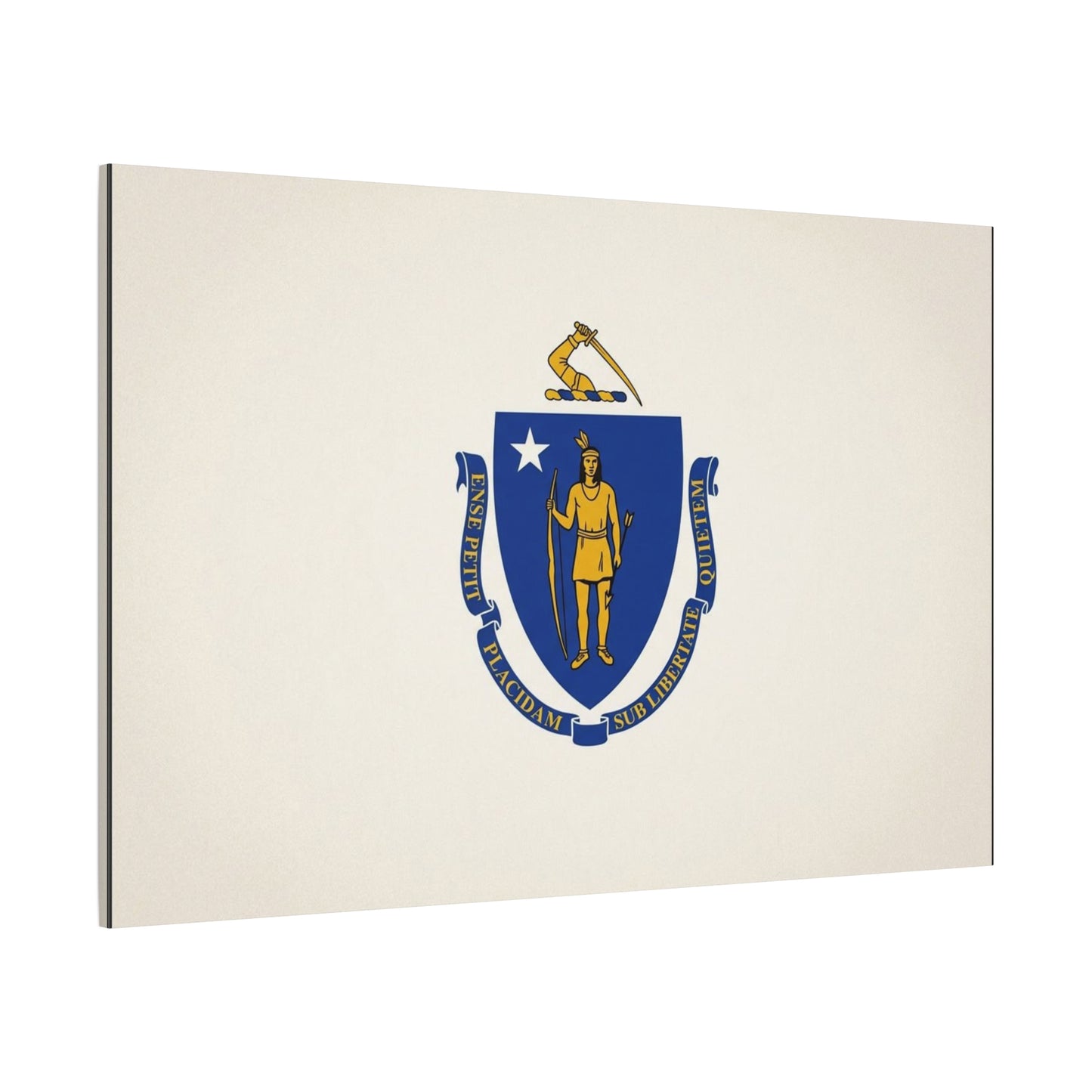 Massachusetts State Flag Canvas Wall Art - Ense Petit Placidam Sub Libertate Quietem - Blue Shield Native American Crest - Minimalist Patriotic Decor - Living Room Wall Decor - Bedroom Home Decoration