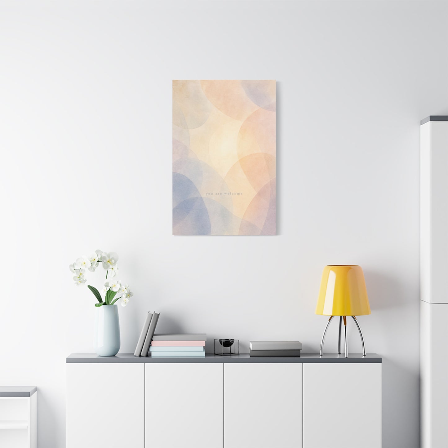 "You Are Welcome" Abstract Canvas Wall Art - Pastel Geometric Arches, Minimalist Modern Wall Decor - Soft Peach Blue Neutral Home Decoration - Bedroom Living Room Office Accent - Ready to Hang