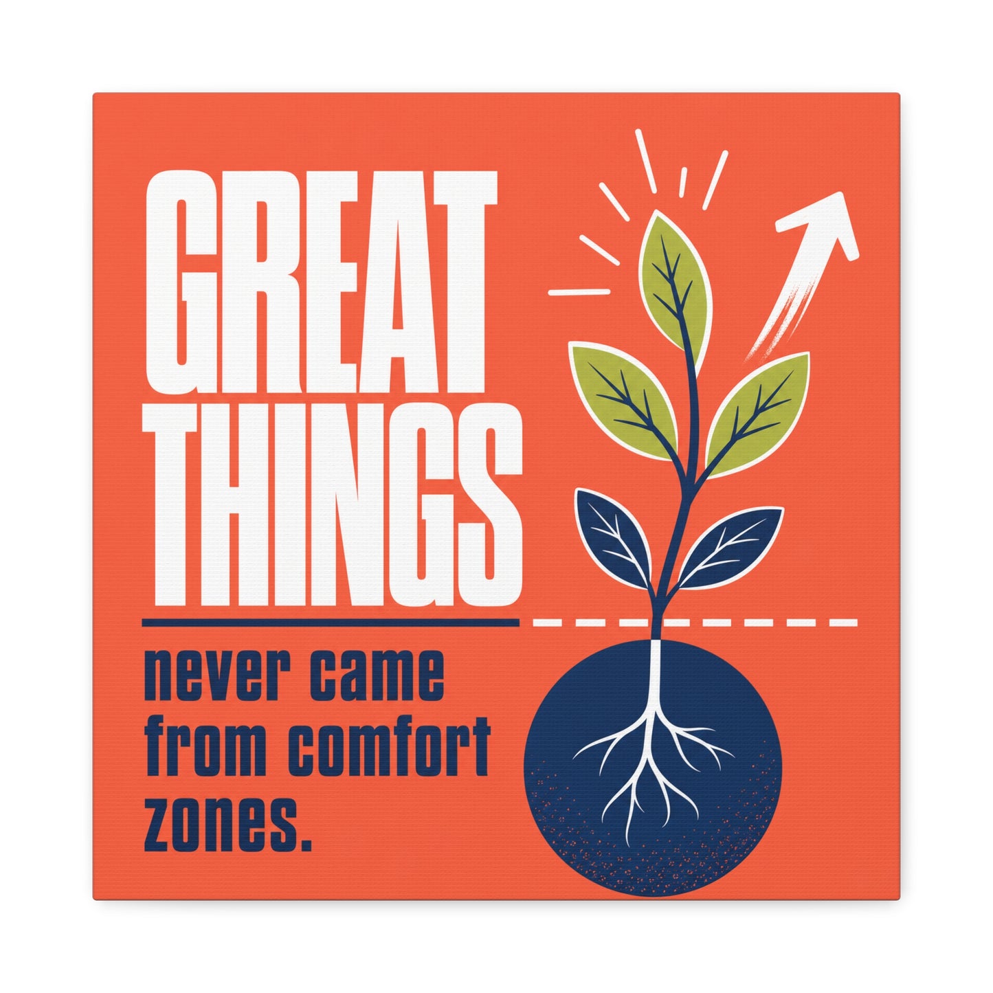 "Great Things Never Came From Comfort Zones" Typography Canvas Wall Art - Motivational Quote Print, Modern Orange Blue Office Decor, Bedroom Home Decoration - Office Wall Art - Bedroom Home Decoration