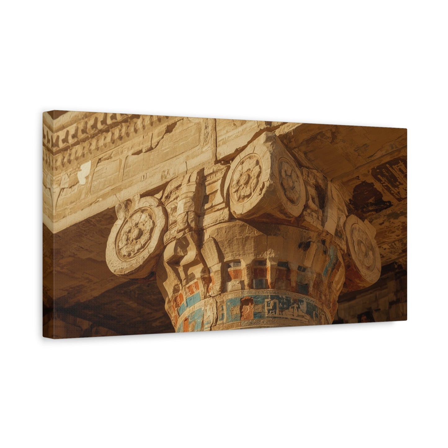 Ancient Egyptian Temple Column Canvas Wall Art - Architectural Art Print, Sandstone Carved Capital, Warm Desert Tones, Traditional Style - Living Room Wall Decor - Bedroom Home Decoration