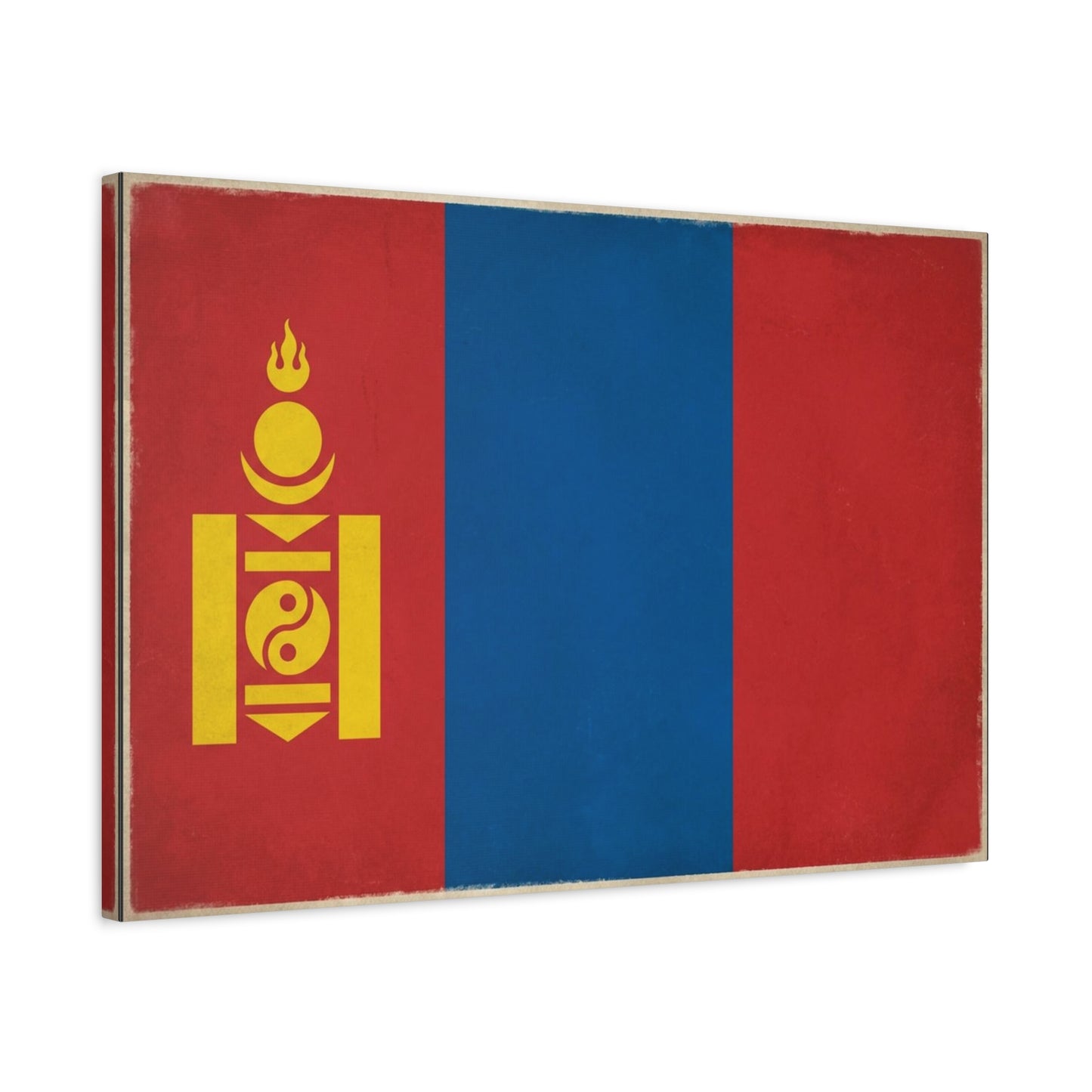 Mongolia Flag Canvas Wall Art - Vintage Mongolian Banner Print, Red Blue Soyombo Design - Patriotic Traditional Style - Living Room Wall Decor, Office Art - Bedroom Home Decoration - Ready to Hang