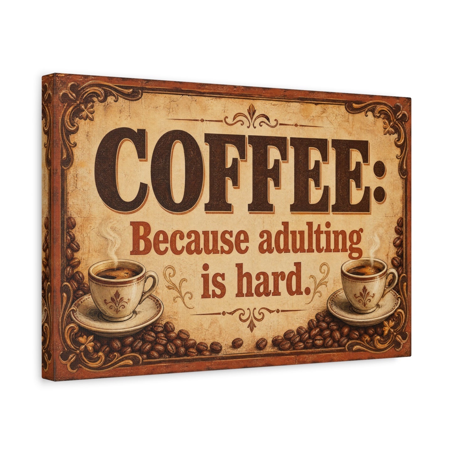 "Coffee: Because Adulting Is Hard." Coffee Canvas Wall Art - Vintage Decor, Rustic Farmhouse Style, Funny Cafe Quote Print - Office Wall Art - Ready to Hang - Bistro Decor - Espresso Bar Sign
