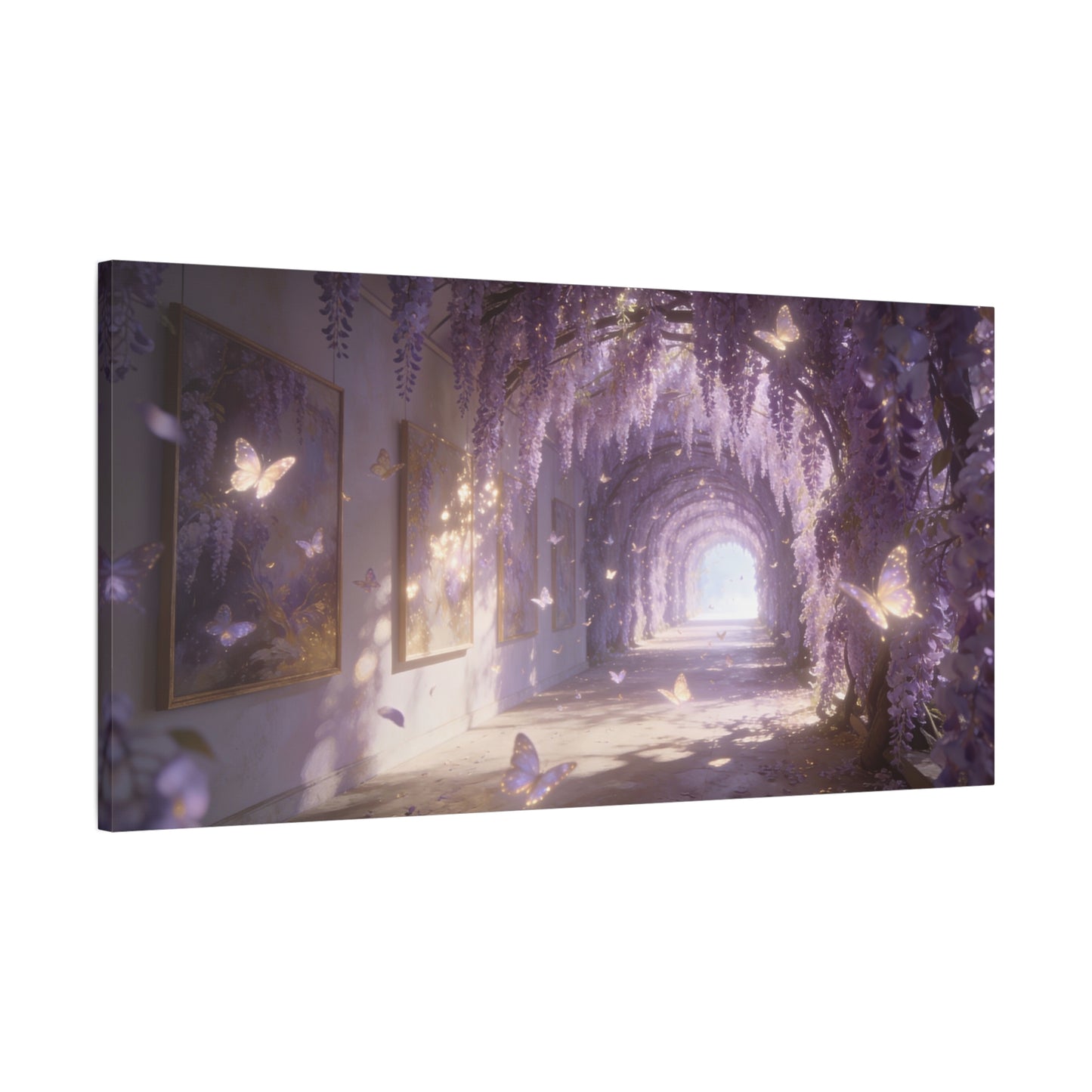 Wisteria Butterfly Canvas Wall Art - Dreamy Floral Tunnel Illustration, Lavender Glow, Matte Cotton Print - Contemporary Fantasy Style - Bedroom Wall Decor, Living Room Home Accent - Ready to Hang