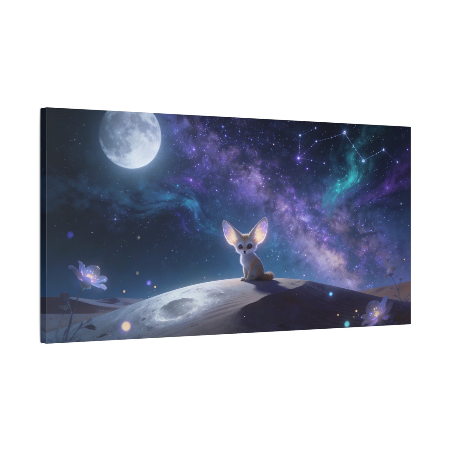 Fennec Fox Canvas Wall Art - Moonlit Galaxy Desert Scene, Celestial Nursery Decor - Dreamy Matte Canvas Print - Whimsical Fantasy Style - Bedroom Wall Decor, Kids Room Accent - Bedroom Home Decoration