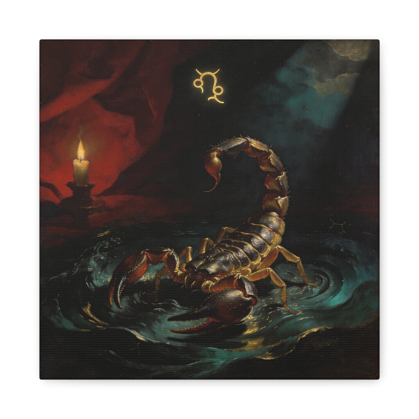 Scorpion Zodiac Canvas Wall Decor - Candlelit Astrology Painting, Dark Vintage Gothic Print - Matte Cotton Canvas, Mysterious Maximalist Style - Bedroom Decoration, Study Accent - Office Wall Art