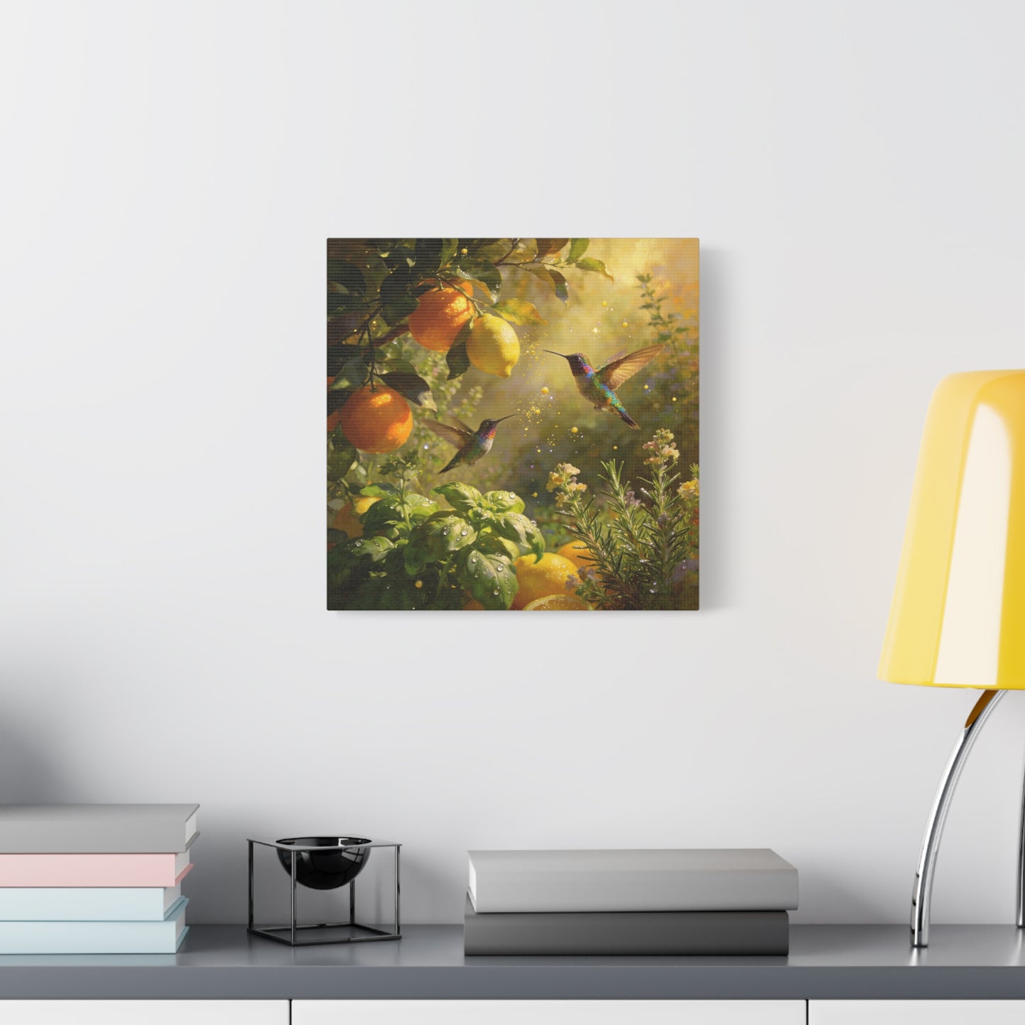 Hummingbird Citrus Canvas Wall Art - Lemon Orange Botanical Garden Print - Golden Light, Nature Home Decor, Living Room Wall Decor, Bedroom Home Decoration, Matte Finish Canvas - Cozy Reading Nook Art