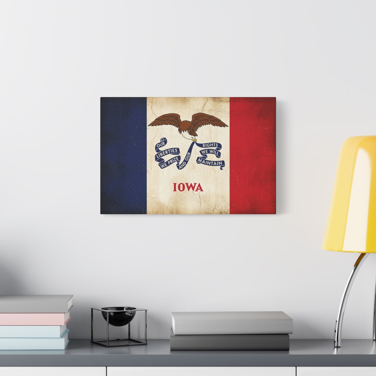 Iowa State Flag Canvas Wall Art - "Our Liberties We Prize And Our Rights We Will Maintain" Eagle Print - Vintage Patriotic Decor - Living Room Wall Decor, Office Art - Bedroom Home Decoration
