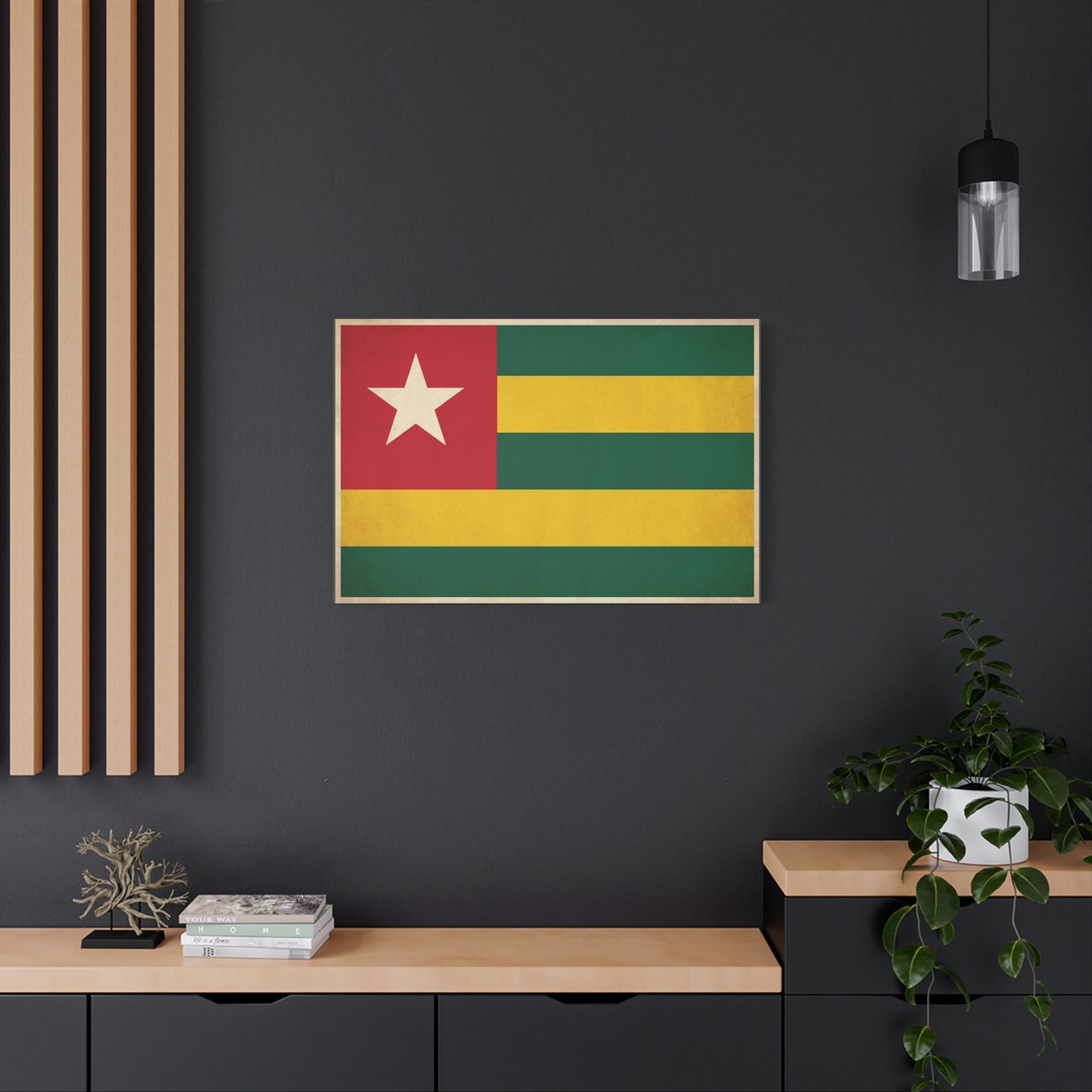 Togo Flag Canvas Wall Art - Vintage National Flag Print, Green Yellow Red Star Decor - Cultural Heritage Style - Living Room Wall Decor, Office Art - Bedroom Home Decoration - Bedroom Home Decoration
