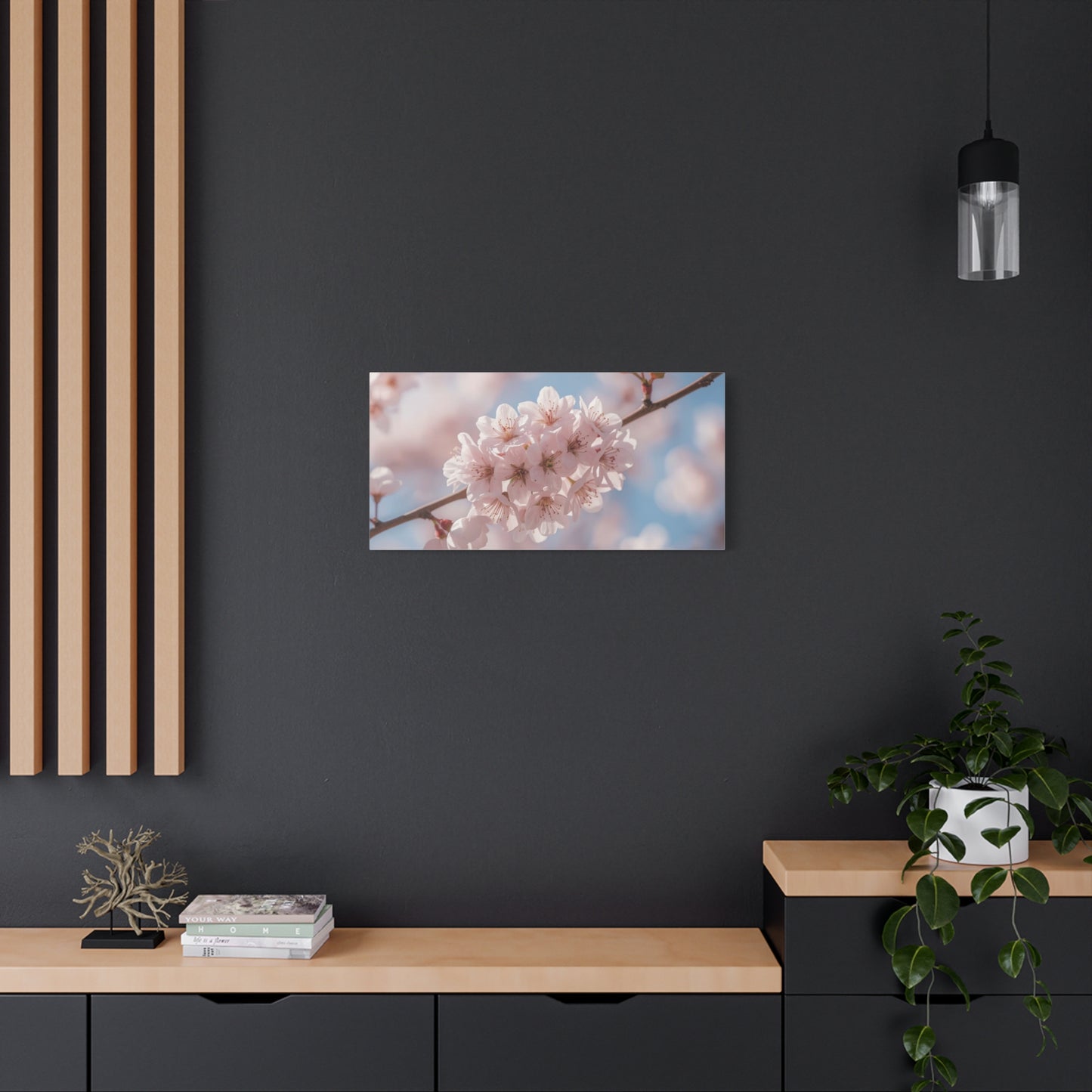 Cherry Blossom Canvas Wall Art - Soft Pink Sakura Flower Branch Art Print - Serene Floral Home Decor - Cotton Canvas Wall Hanging - Bedroom Living Room Decoration, Spa Style Accent