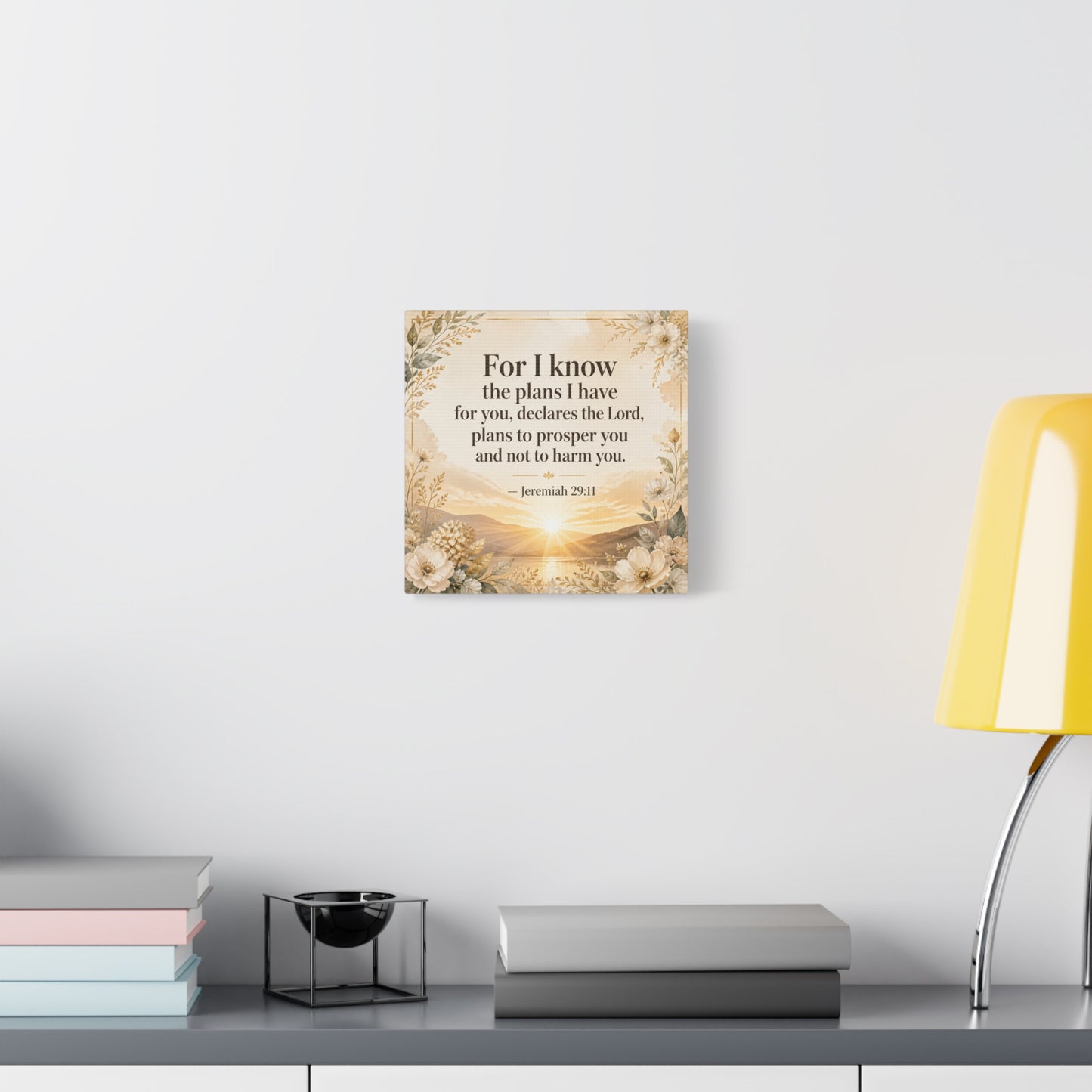 "For I Know The Plans I Have For You" Bible Verse Canvas Wall Art - Jeremiah 29:11 Floral Scripture Print, Gold Sunrise Landscape, Christian Wall Decor For Bedroom, Living Room - Ready to Hang