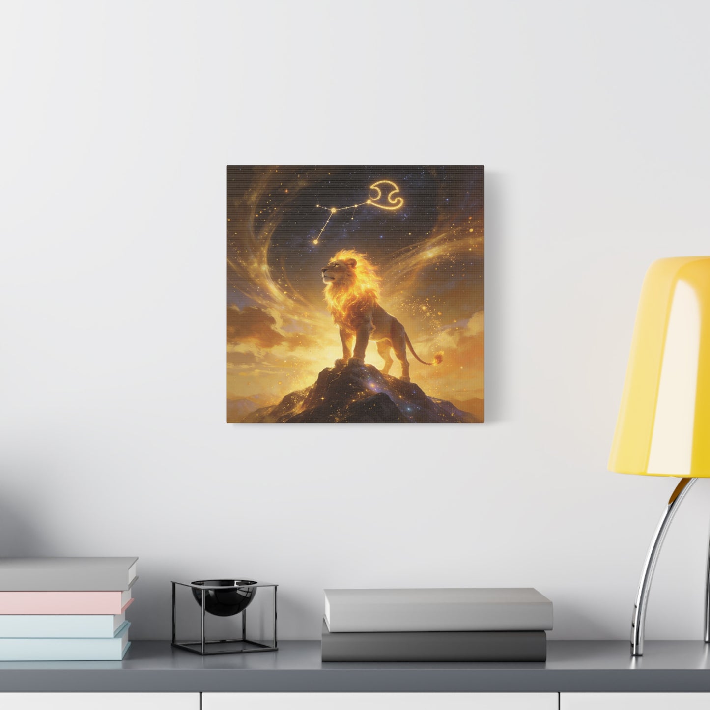 Leo Zodiac Lion Canvas Wall Art - Celestial Astrology Constellation Print, Glowing Gold Cosmic Sky - Fantasy Style, Living Room Wall Decor Bedroom Home Decoration Office Art - Bedroom Home Decoration