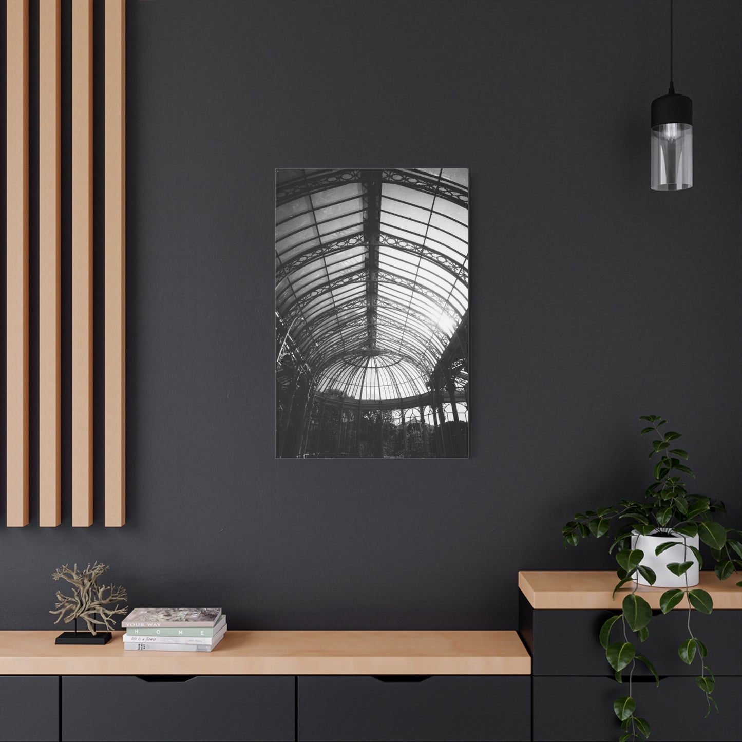 Black And White Glass Conservatory Canvas Wall Art - Architectural Art Print, Vintage Iron Pavilion Roof, Modern Minimalist Decor - Living Room Wall Decor, Office Art - Bedroom Home Decoration