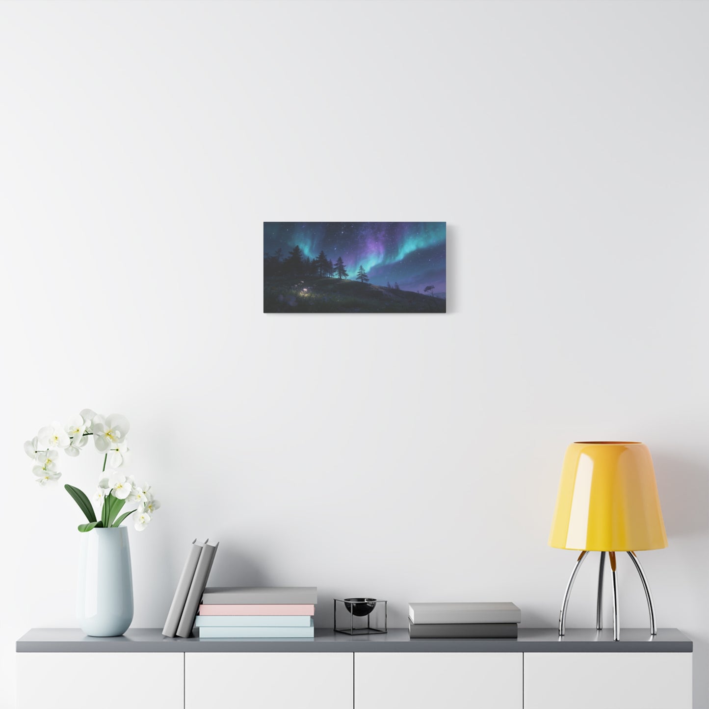 Northern Lights Canvas Wall Art - Aurora Borealis Night Sky Landscape Print, Starry Forest Meadow, Calming Contemporary Decor - Living Room Wall Decor, Bedroom Home Decoration - Modern Farmhouse Style