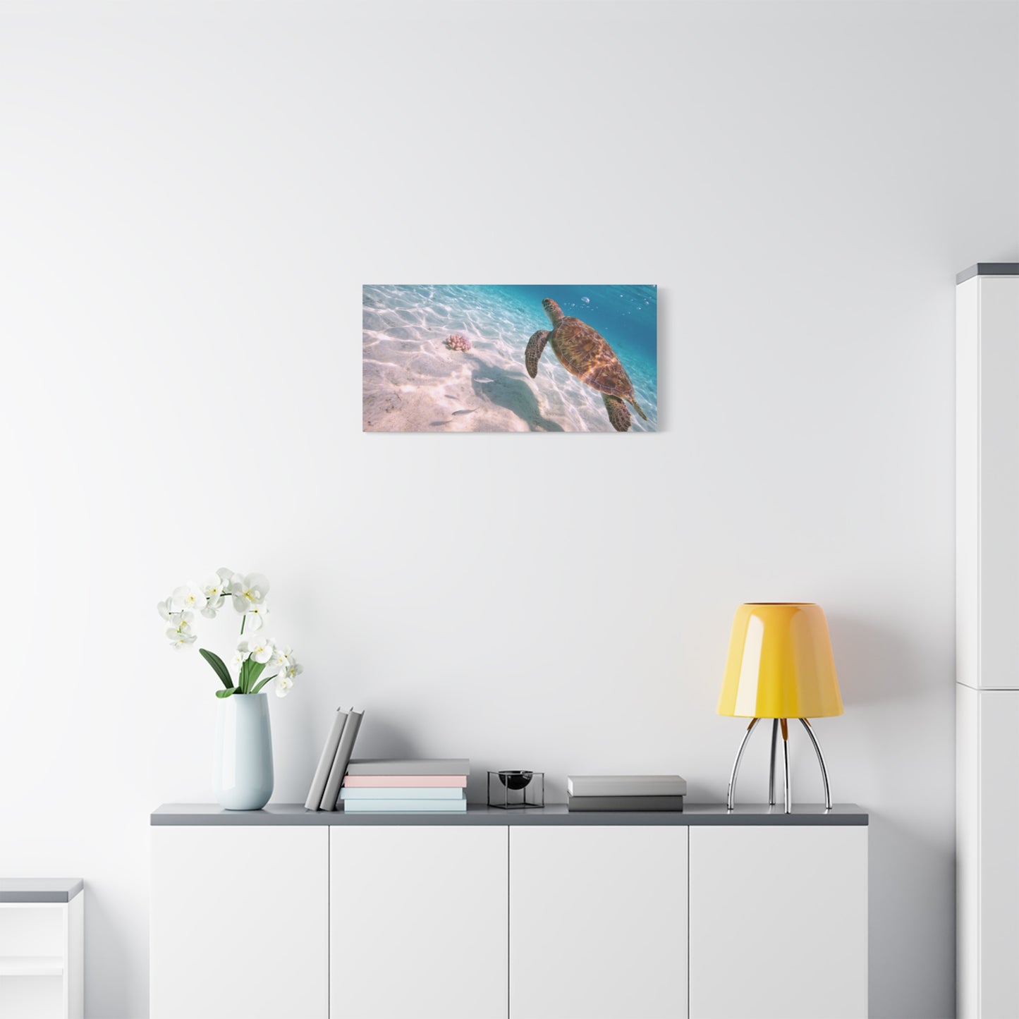 Sea Turtle Canvas Wall Art - Underwater Ocean Art Print, Coastal Beach Decor, Cotton Canvas Print, Serene Blue Seascape, Living Room Wall Decor, Bedroom Home Decoration - Bedroom Home Decoration
