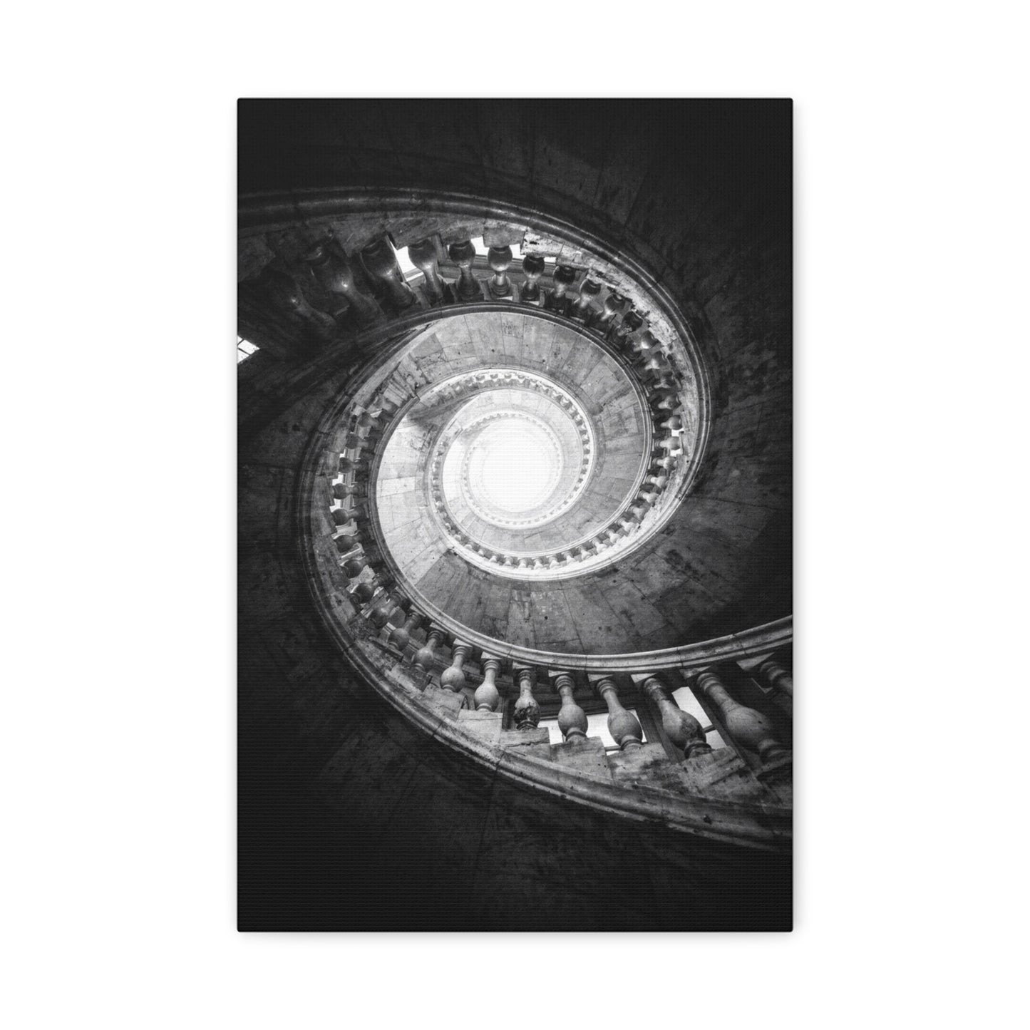 Spiral Staircase Canvas Wall Art - Black And White Architectural Art Print - Dramatic Stone Rotunda, Contemporary Interior Decor - Living Room Wall Decor, Office Art - Bedroom Home Decoration