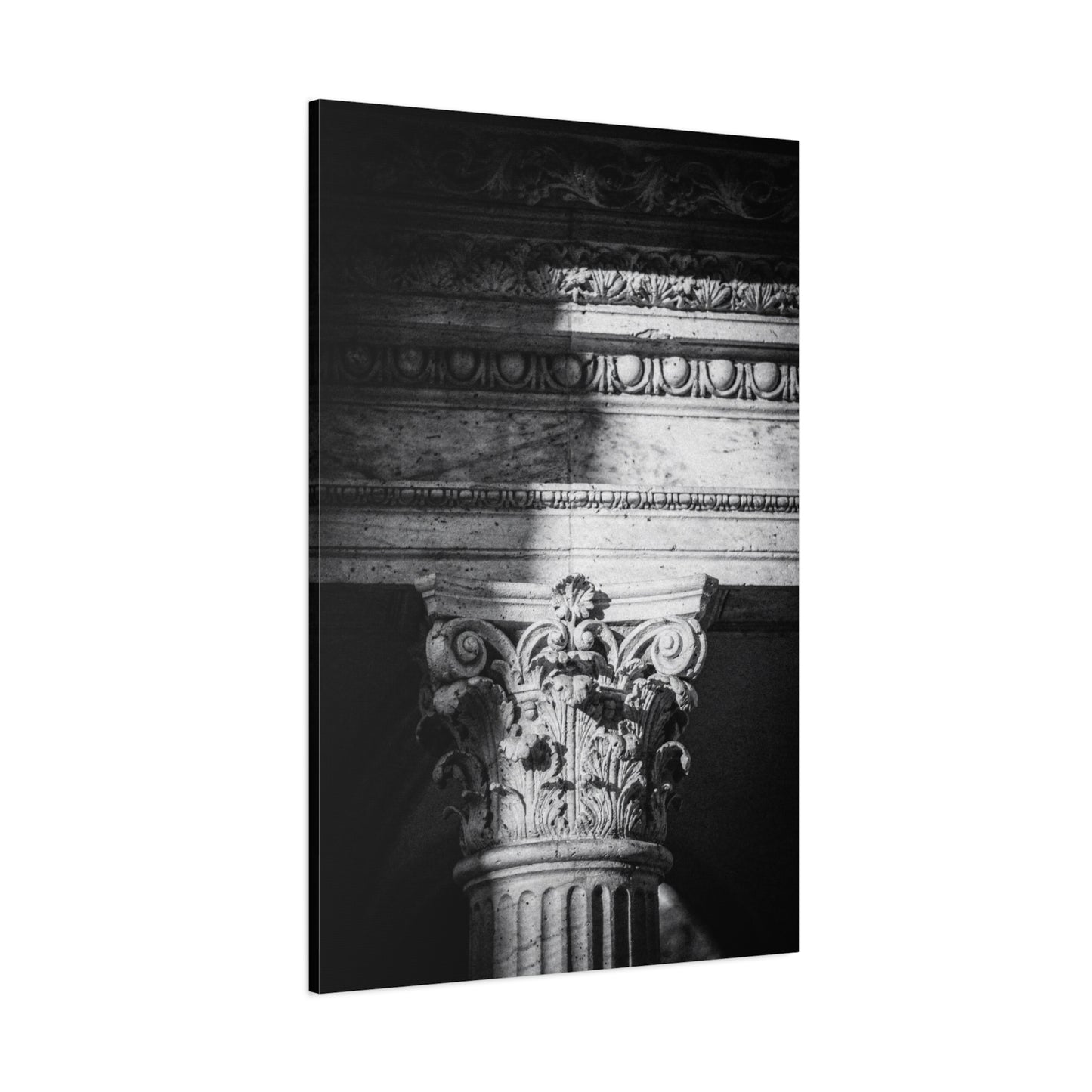 Black And White Corinthian Column Canvas Wall Art - Architectural Art Print, Dramatic Light And Shadow, Matte Cotton Decor - Minimalist Living Room Wall Decor, Office Art - Ready to Hang