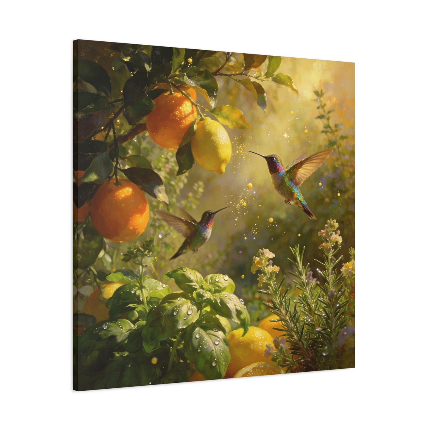 Hummingbird Citrus Canvas Wall Art - Lemon Orange Botanical Garden Print - Golden Light, Nature Home Decor, Living Room Wall Decor, Bedroom Home Decoration, Matte Finish Canvas - Cozy Reading Nook Art