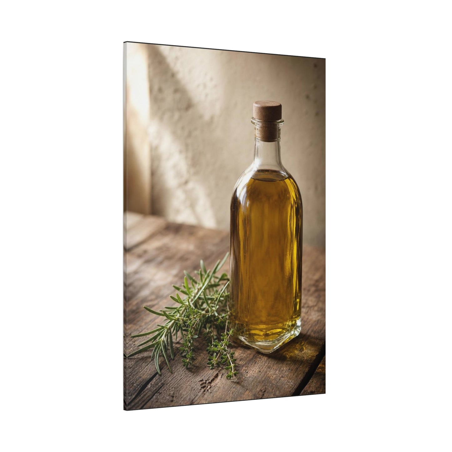 Olive Oil Bottle Canvas Wall Art - Rustic Kitchen Still Life, Rosemary Herb Art Print - Warm Neutral Farmhouse Style - Dining Room Wall Decor, Pantry Home Accent - Bedroom Home Decoration