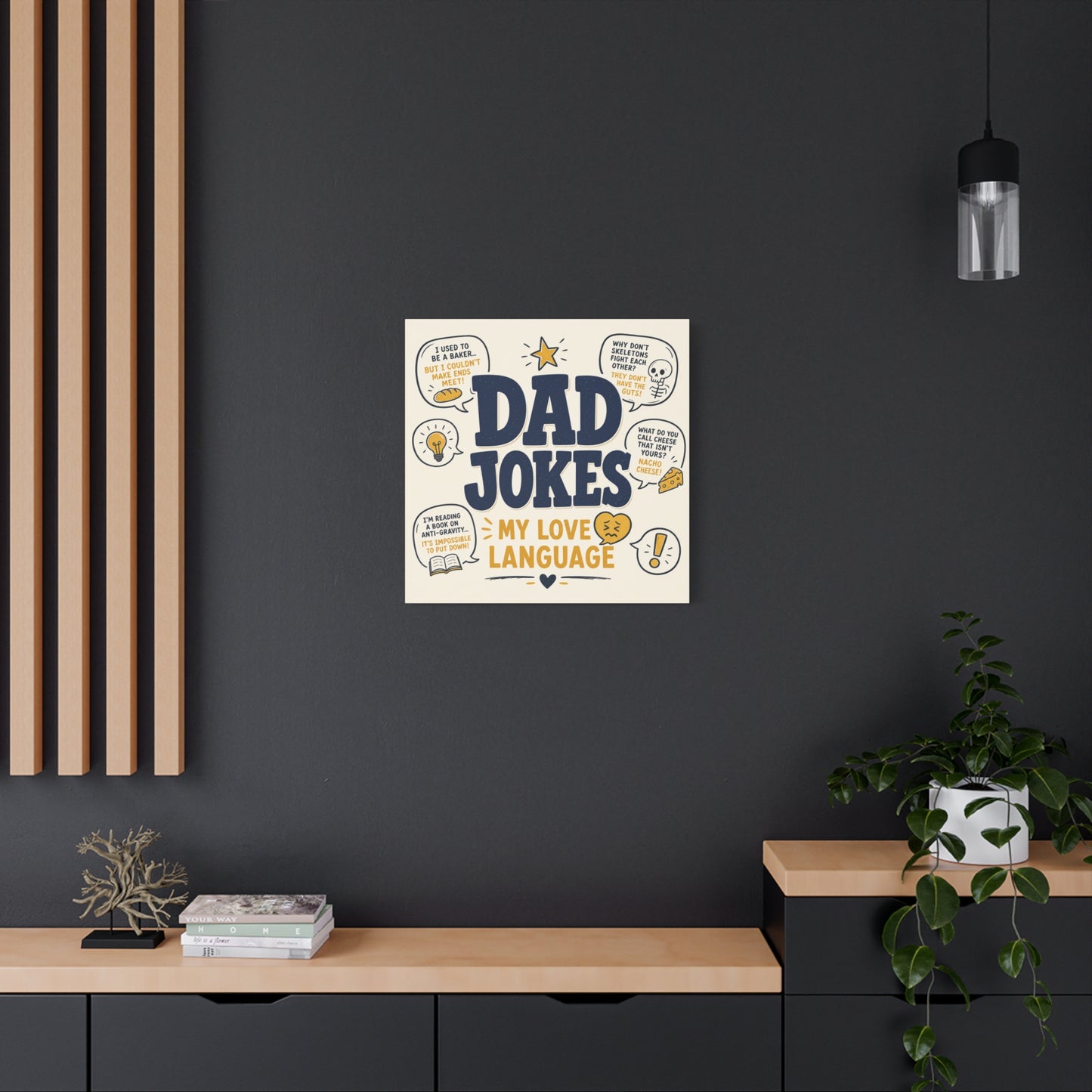 "Dad Jokes My Love Language" Funny Quote Canvas Wall Art - Pun Typography Print, Retro Humor Decor, Home Office Wall Decor, Man Cave Decoration, Novelty Room Accent - Ready to Hang - Ready to Hang