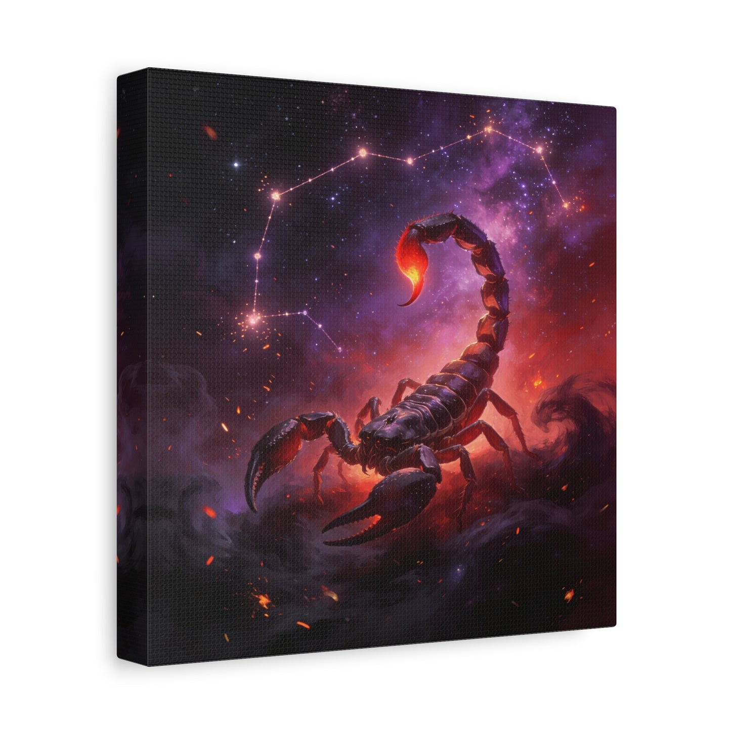 Scorpio Zodiac Canvas Wall Art - Celestial Scorpion Constellation Galaxy Print, Fiery Purple Space Illustration - Matte Canvas Decor - Bedroom Wall Hanging, Dorm Room Accent - Bedroom Home Decoration