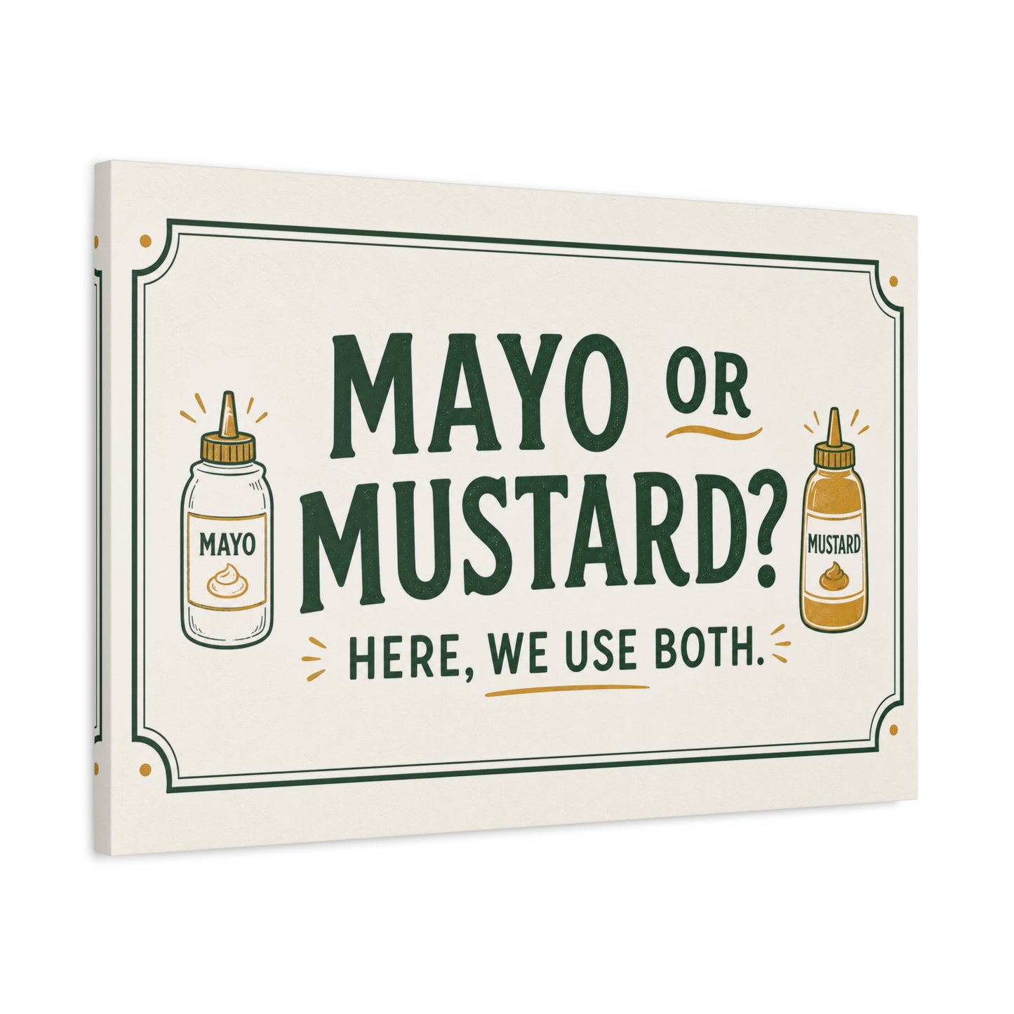 "Mayo Or Mustard Here, We Use Both." Funny Kitchen Canvas Wall Art - Condiment Quote Print, Retro Typography Food Decor, Farmhouse Dining Room Decoration - Living Room Wall Decor - Ready to Hang