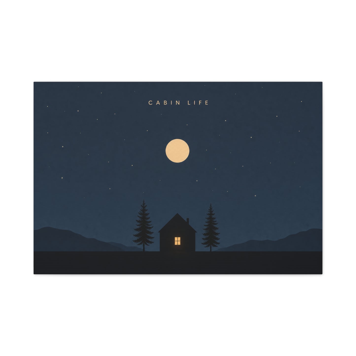 "Cabin Life" Moonlit Forest Canvas Wall Art - Minimalist Night Landscape Print - Rustic Lodge Decor, Bedroom Wall Accent, Living Room Decoration, Mountain Retreat Style - Bedroom Home Decoration