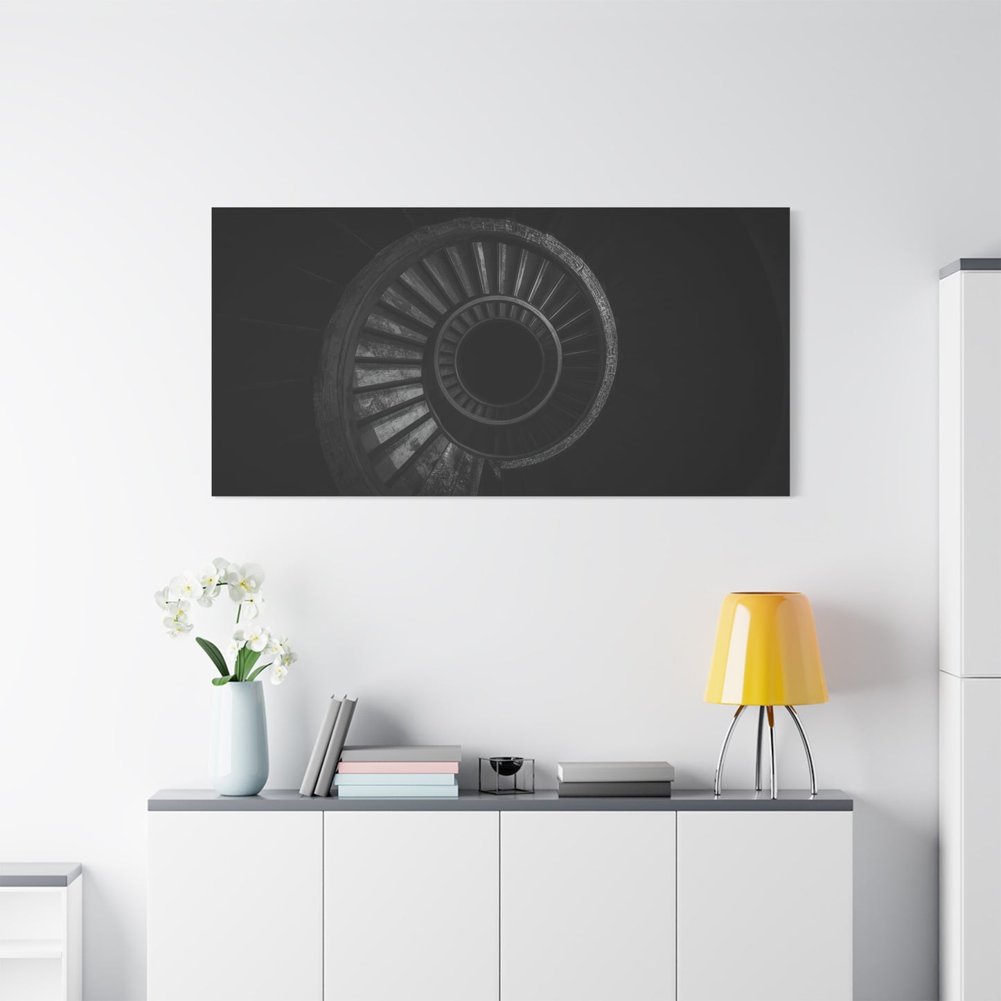 Spiral Staircase Canvas Wall Art - Black And White Architectural Art Print, Modern Minimalist Matte Canvas, Living Room Wall Decor, Office Art, Contemporary Interior Design - Ready to Hang