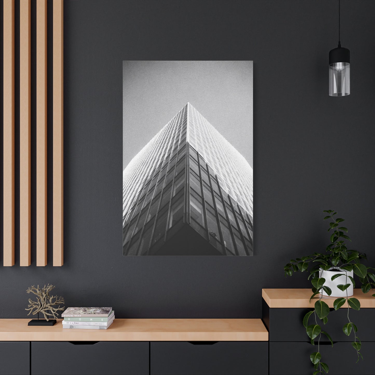 Black And White Skyscraper Canvas Wall Art - Modern Architectural Art Print, Minimalist Cityscape Decor, Contemporary Office Wall Art, Lobby Accent, Living Room Decoration - Ready to Hang