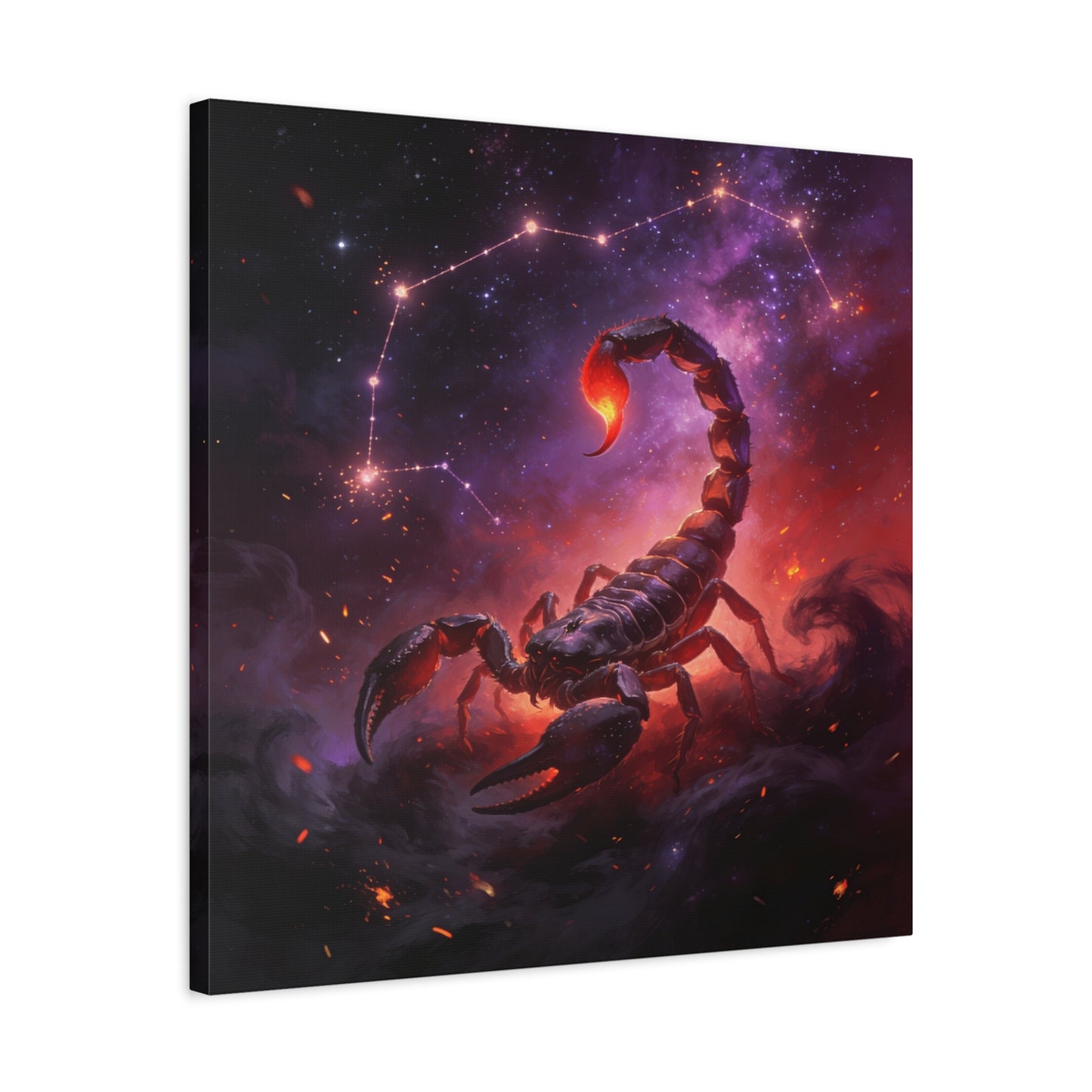 Scorpio Zodiac Canvas Wall Art - Celestial Scorpion Constellation Galaxy Print, Fiery Purple Space Illustration - Matte Canvas Decor - Bedroom Wall Hanging, Dorm Room Accent - Bedroom Home Decoration