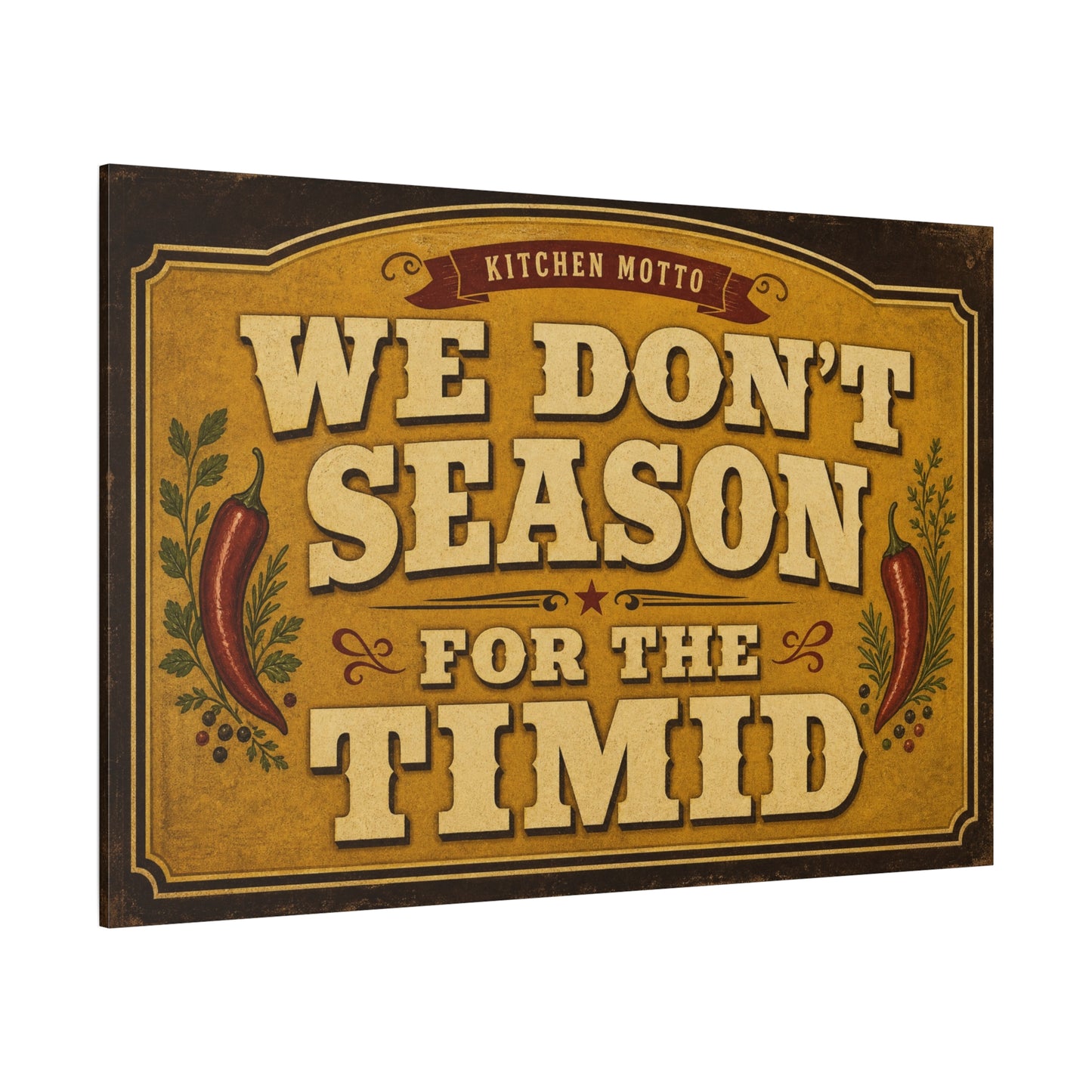 "Kitchen Motto We Don't Season For The Timid" Canvas Wall Art - Vintage Typography Chili Pepper Kitchen Decor - Rustic Farmhouse Home Decoration - Living Room Wall Decor - Bedroom Home Decoration