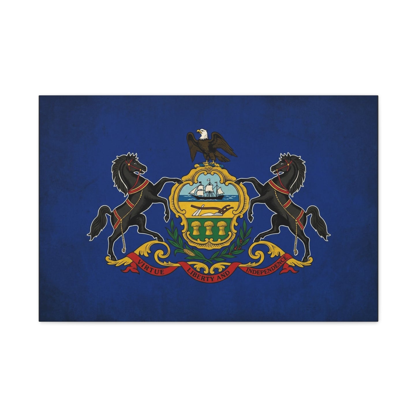 Pennsylvania State Flag Canvas Wall Art - Virtue Liberty And Independence Crest Print - Blue Keystone Commonwealth Decor - Vintage Heraldic Style - Living Room Home Decoration - Living Room Wall Decor