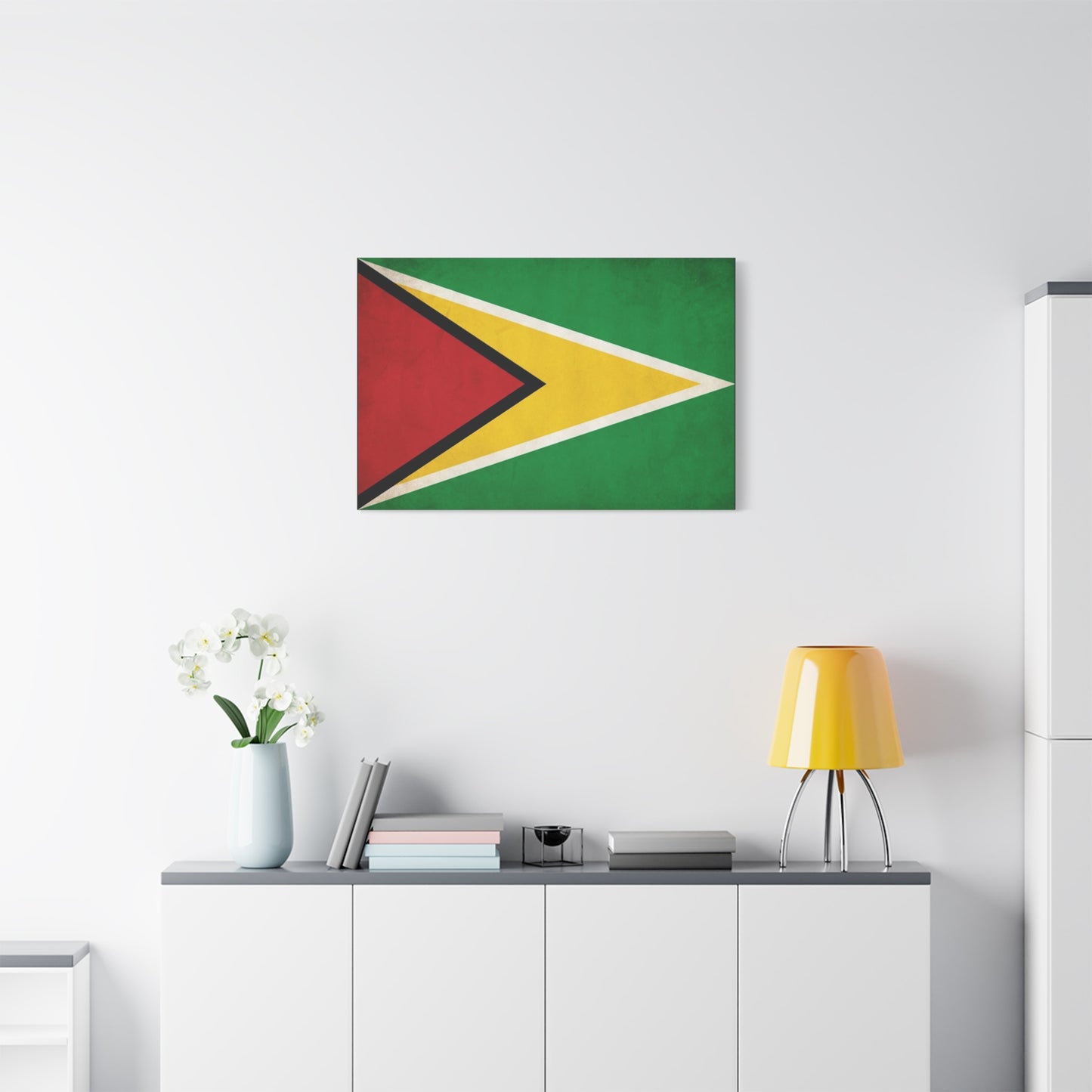Guyana Flag Canvas Wall Art - South America National Flag Print, Green Red Yellow Black White - Vintage Patriotic Style - Living Room Decor, Office Wall Hanging - Modern Farmhouse Style