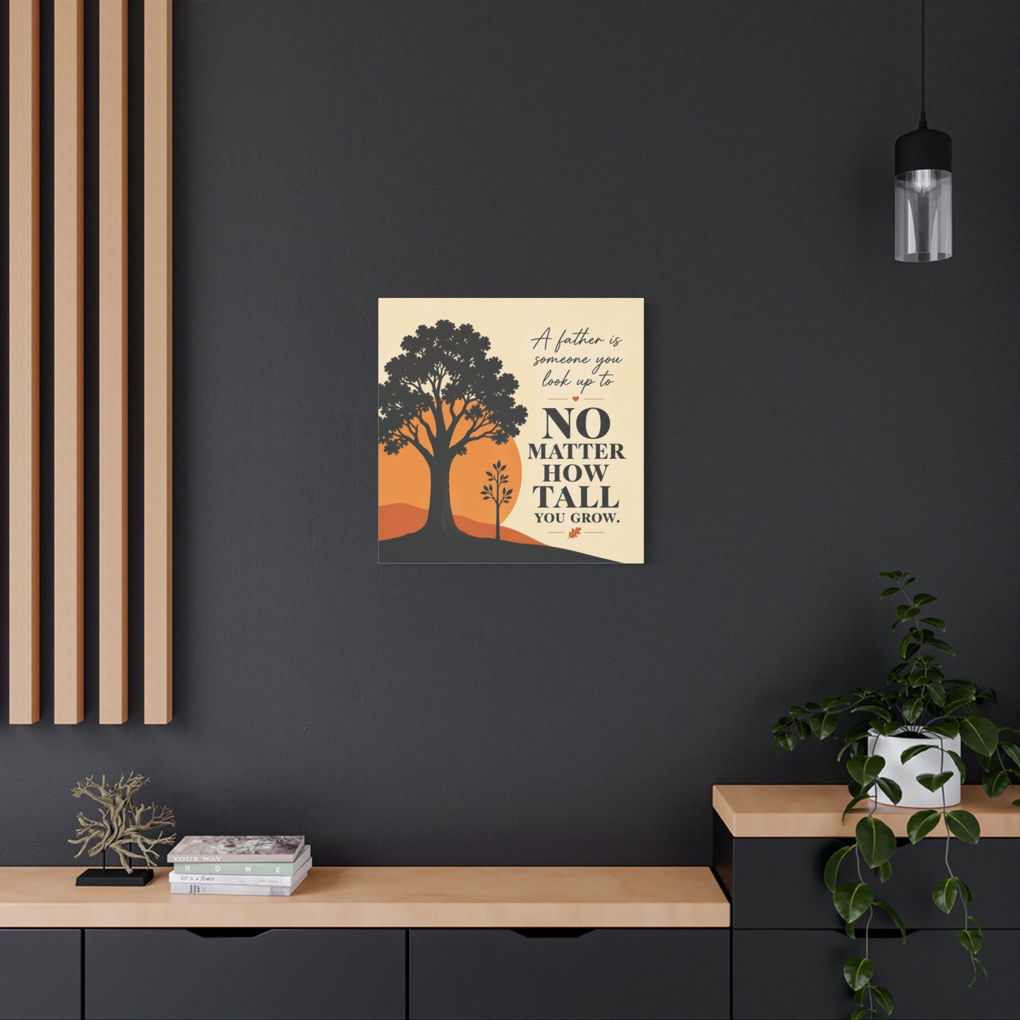 "A Father Is Someone You Look Up To No Matter How Tall You Grow." Quote Canvas Wall Art - Tree Silhouette Sunset Design - Rustic Farmhouse Style - Living Room Wall Decor - Bedroom Home Decoration