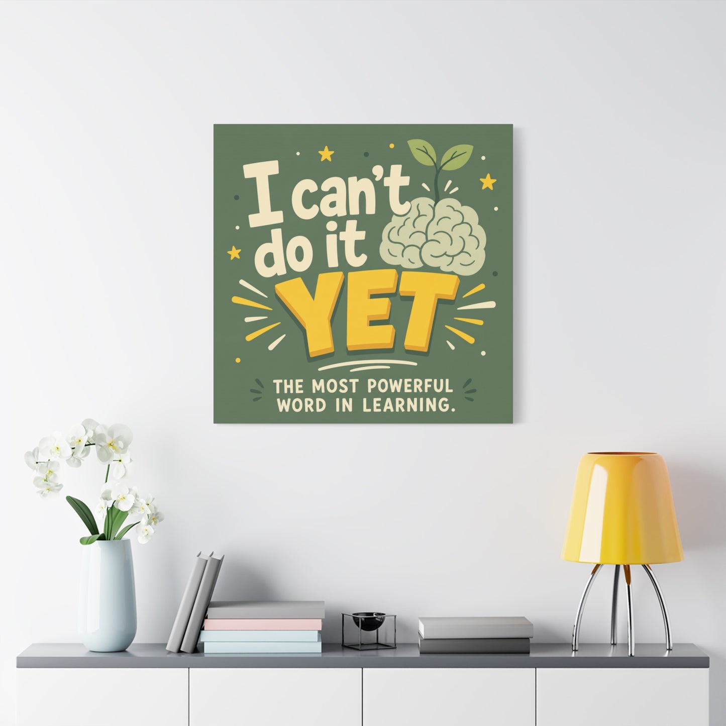 "I Can't Do It Yet" Motivational Canvas Wall Art - Growth Mindset Quote Print, Classroom Decor, Green Typography Poster, Teacher Office Wall Decor, Kids Study Room Decoration - Bedroom Home Decoration