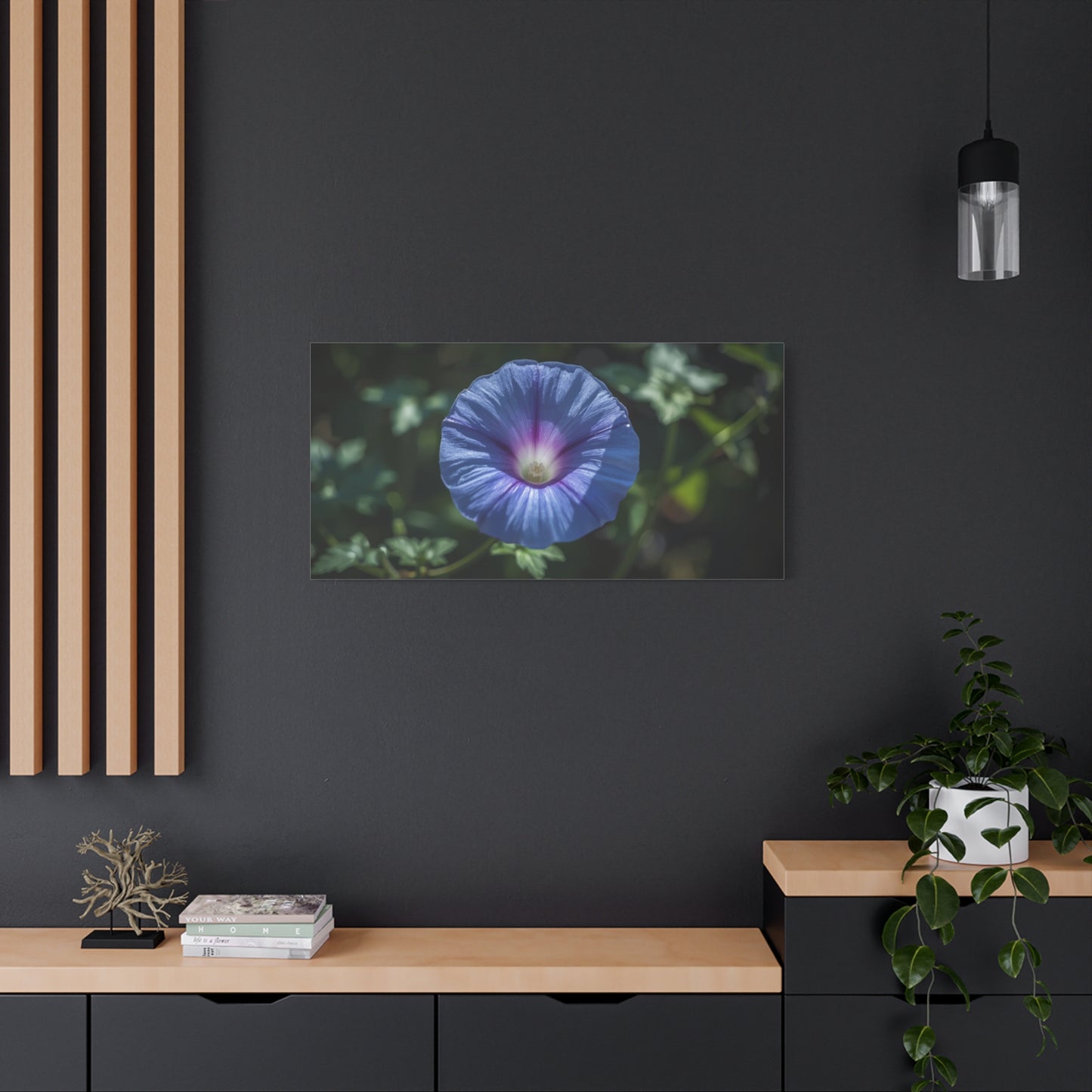 Blue Morning Glory Canvas Wall Art - Floral Botanical Art Print, Purple Bloom Wall Decor - Matte Cotton Art Print, Contemporary Nature Style - Bedroom Decoration, Living Room Accent - Ready to Hang