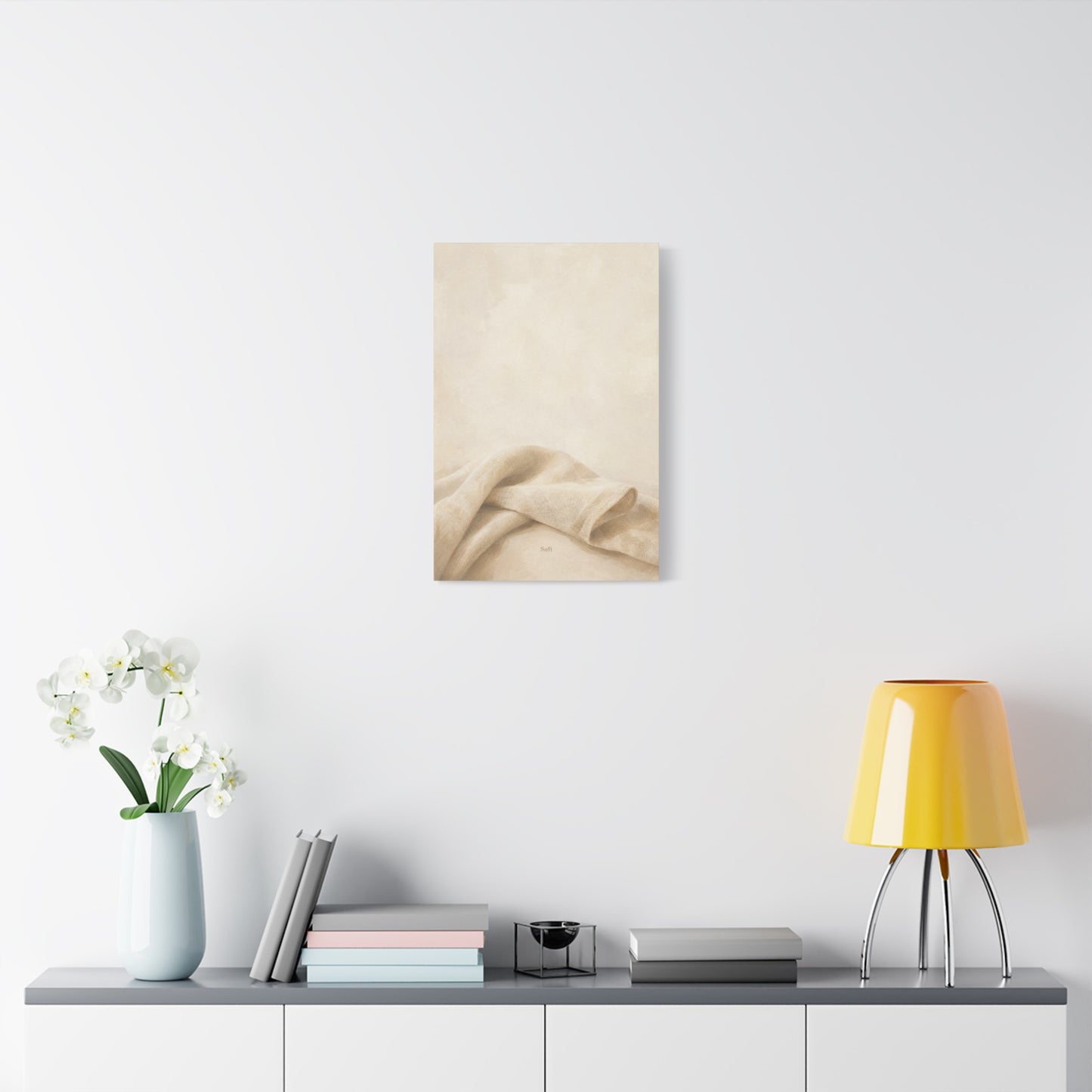 "Soft" Neutral Fabric Canvas Wall Art - Beige Linen Drapery Print, Minimalist Contemporary Decor - Cotton Art Print For Bedroom Living Room, Japandi Wall Decor Home Decoration - Modern Farmhouse Style