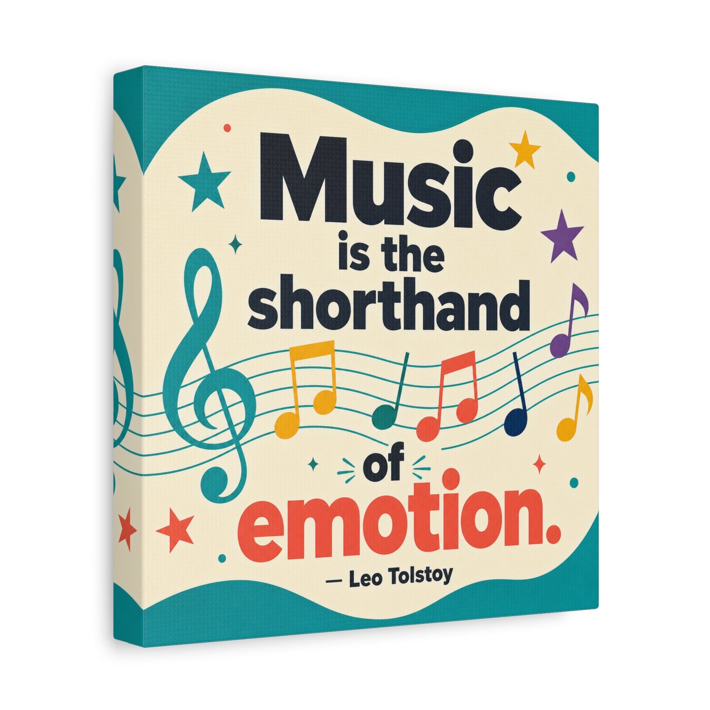 "Music Is The Shorthand Of Emotion." Leo Tolstoy Canvas Wall Art - Colorful Typography Quote Print, Music Teacher Classroom Decor, Kids Room Home Decoration, Modern Wall Hanging - Ready to Hang