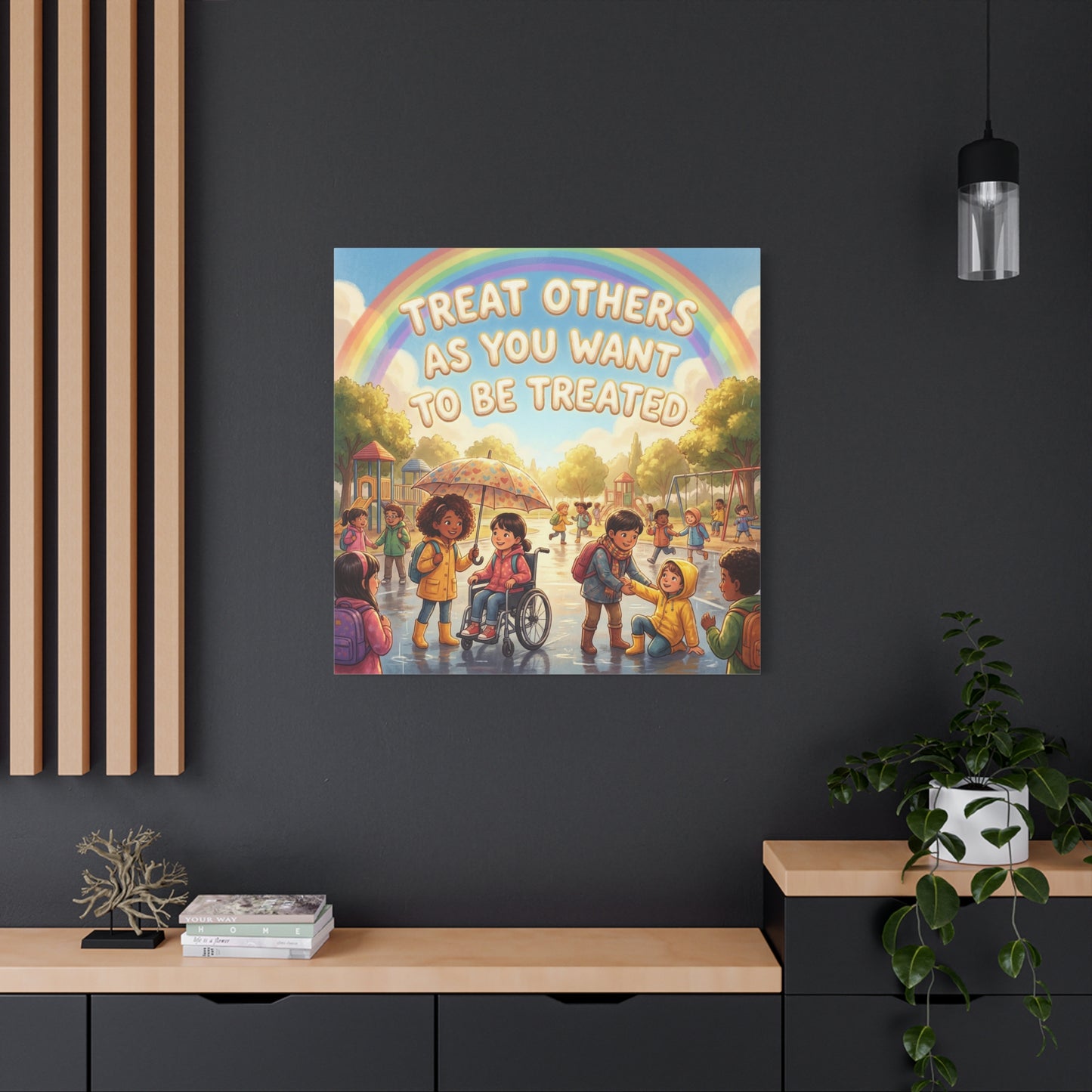 Kindness Quote Canvas Wall Art - Rainbow Playground Children Illustration Print - Inclusive Classroom Decor, Kids Room Wall Hanging, School Counselor Office Poster, Bohemian Nursery Accent