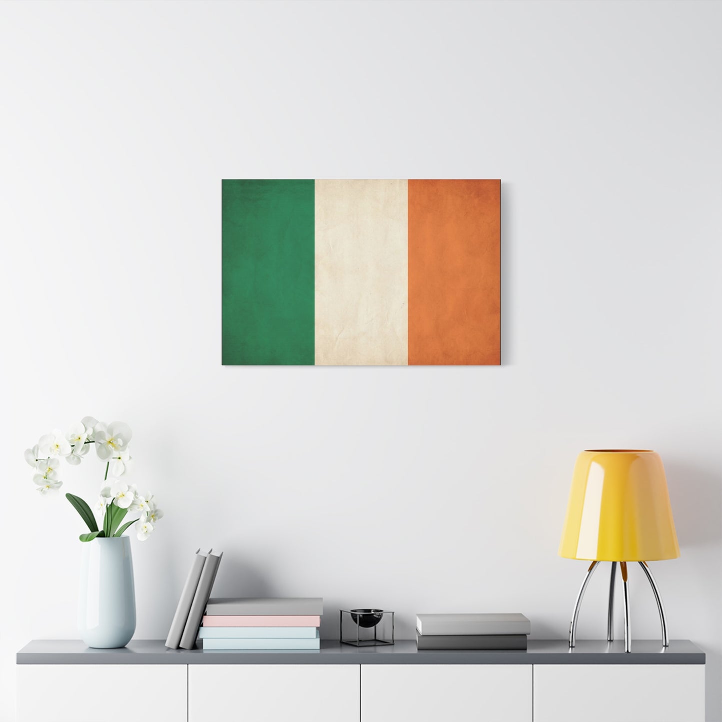 Irish Flag Canvas Wall Art - Vintage Tricolor Ireland Print, Green White Orange Rustic Texture - Minimalist Traditional Style - Living Room Wall Decor, Office Art Accent - Bedroom Home Decoration