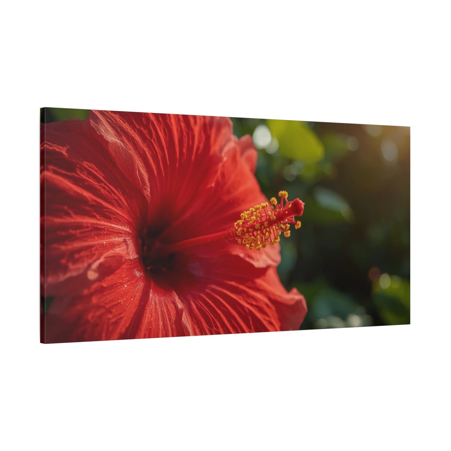 Red Hibiscus Flower Canvas Wall Art - Tropical Floral Botanical Art Print, Warm Sunlit Petals, Matte Cotton Canvas, Contemporary Nature Decor For Bedroom Living Room Office - Living Room Wall Decor