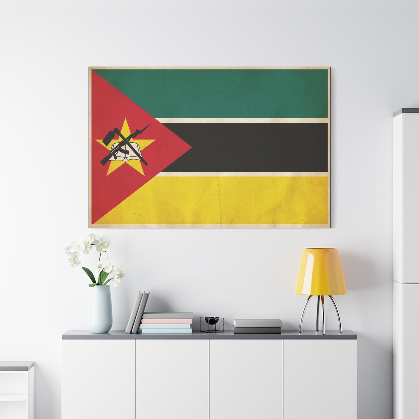 Mozambique Flag Canvas Wall Art - Vintage National Banner Print, Patriotic Home Decor, Cultural Wall Hanging, Living Room Decoration, Office Accent - Bedroom Home Decoration - Modern Farmhouse Style