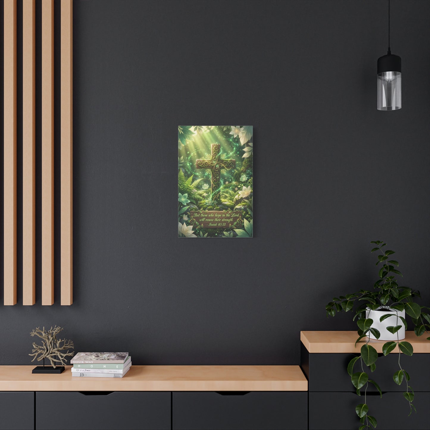 "But Those Who Hope In The Lord Will Renew Their Strength - Isaiah 40:31" Cross Canvas Wall Art - Woodland Scripture Decor, Christian Wall Hanging, Bedroom Living Room Accent - Bedroom Home Decoration