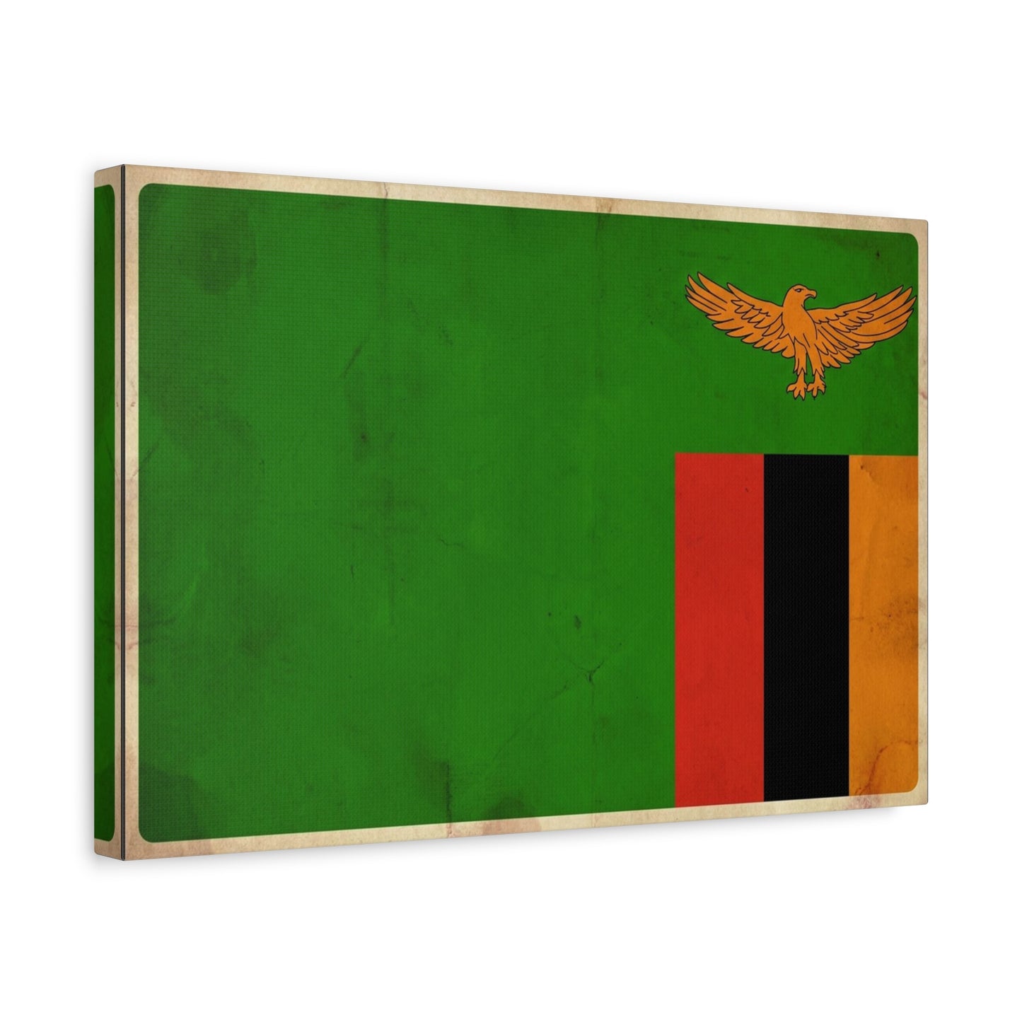 Zambia Flag Canvas Wall Art - Green Field, Orange Eagle, Red Black Gold Stripes - Vintage Patriotic Print - Living Room Wall Decor, Office Art - Bedroom Home Decoration - Bedroom Home Decoration