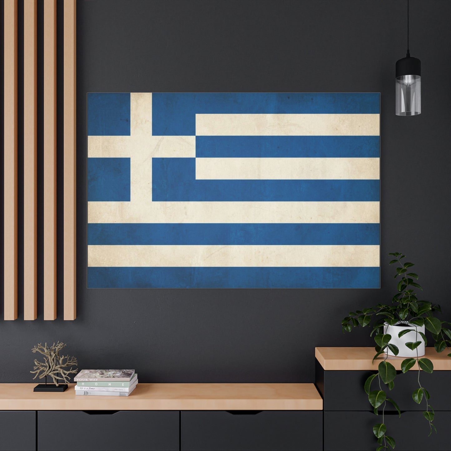 Greek Flag Canvas Wall Art - Vintage Greece National Banner Print, Blue And White Hellenic Stripe Design - Rustic Patriotic Decor - Living Room Wall Decor - Bedroom Home Decoration - Ready to Hang
